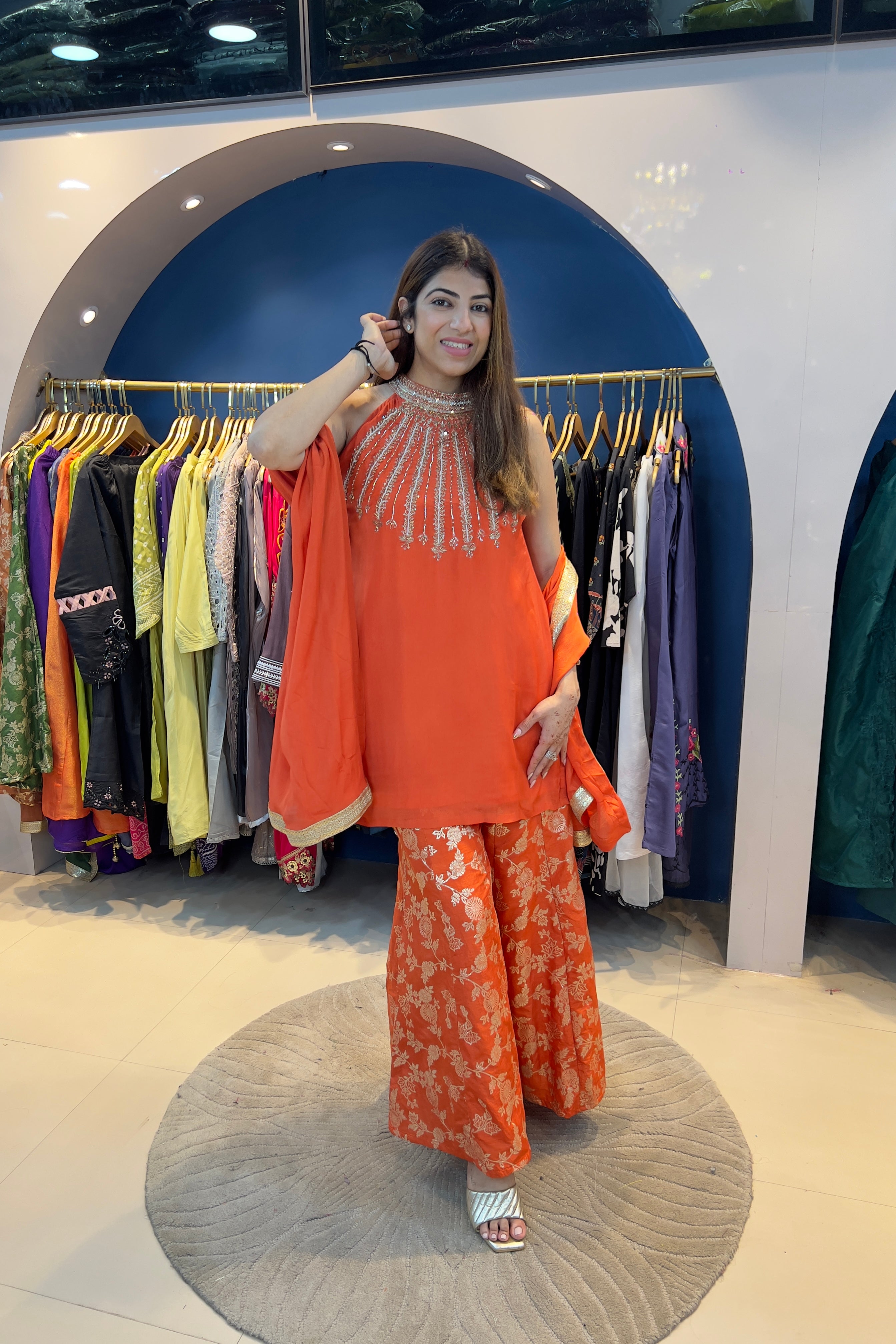 3pc Chinon Partywear Suit Paired With Brochet Sharara