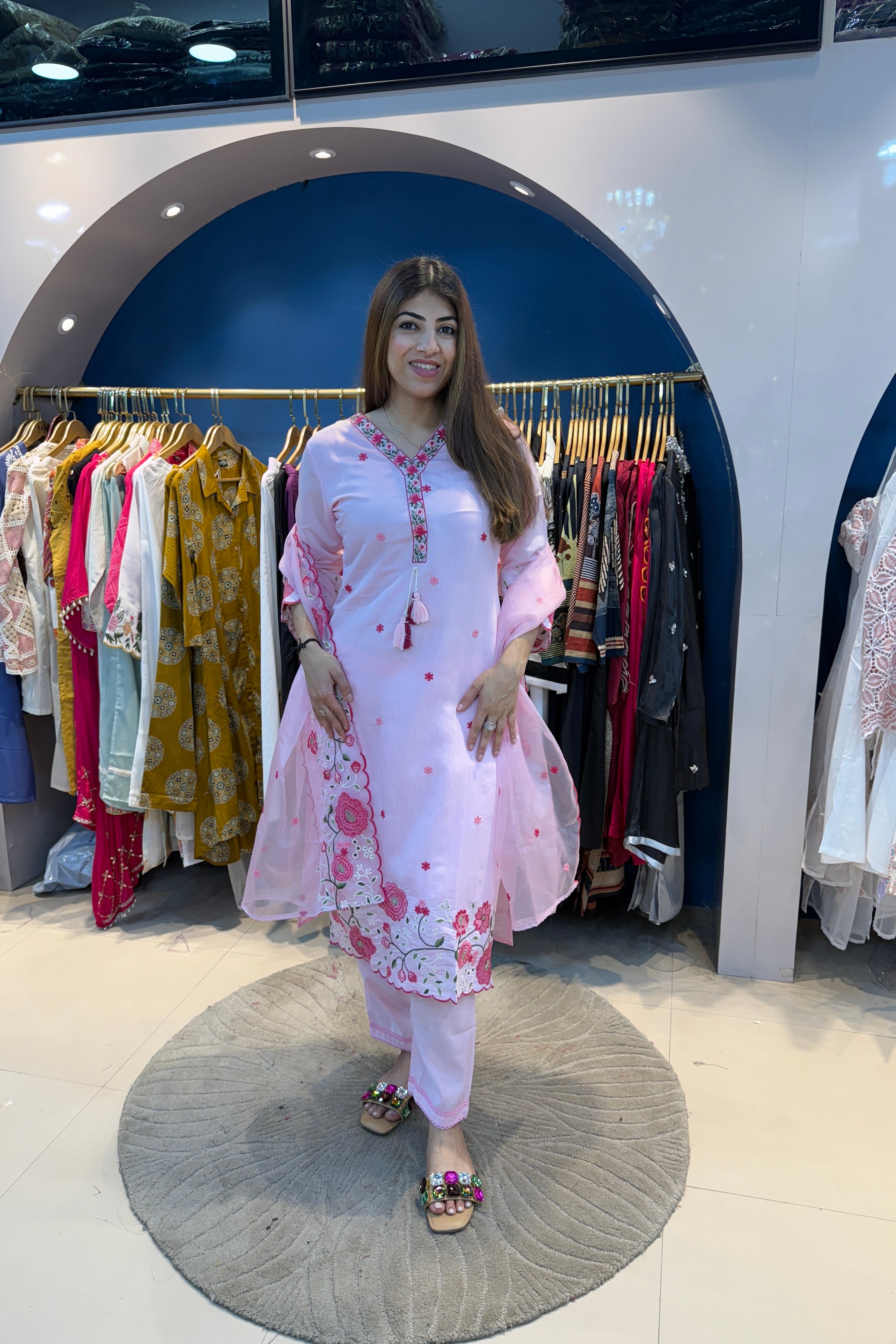3pc Cotton Suit With Organza Dupatta