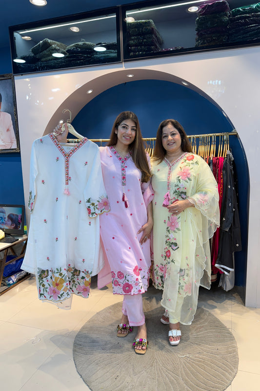 3pc Cotton Suit With Organza Dupatta