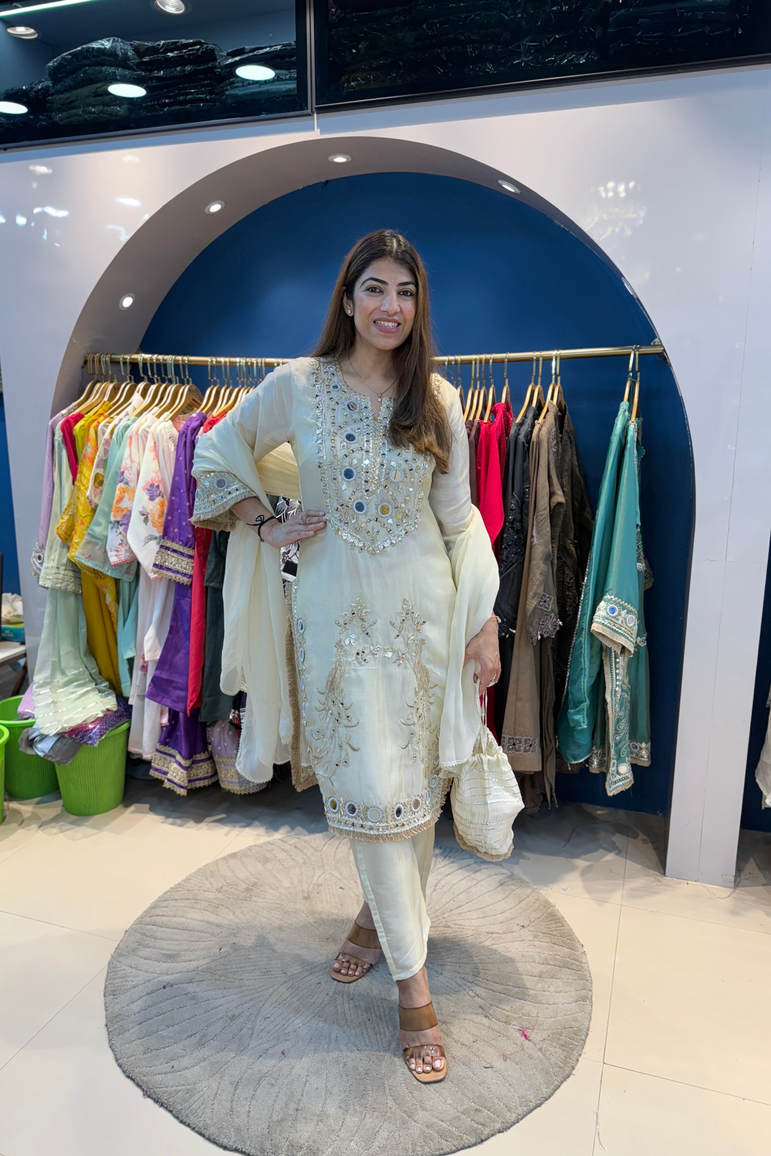 3pc Shimmer Tissue Partywear Pakistani Suit With Potli