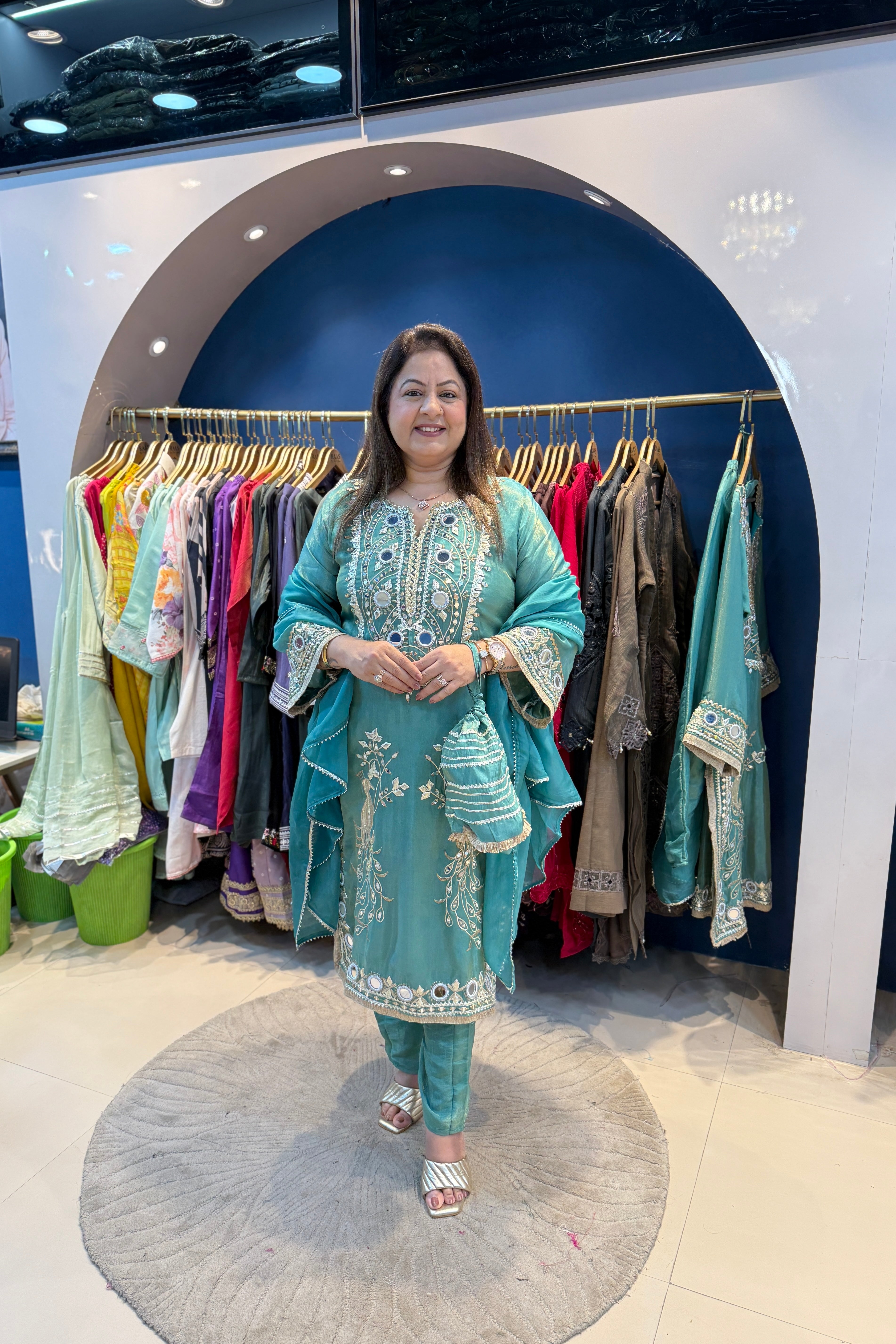 3pc Shimmer Tissue Partywear Pakistani Suit With Potli