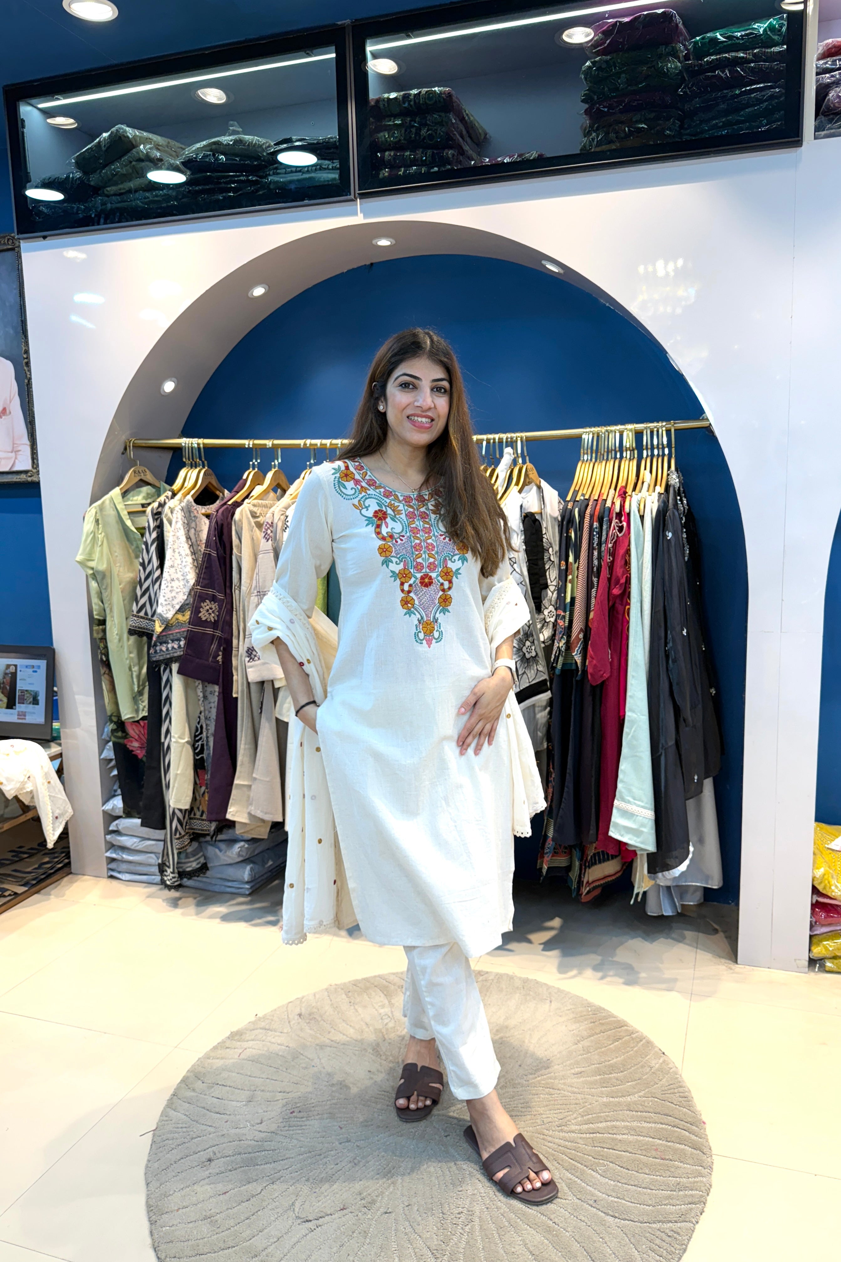 3pc Khadi Cotton Suit With Mull-Cotton Dupatta