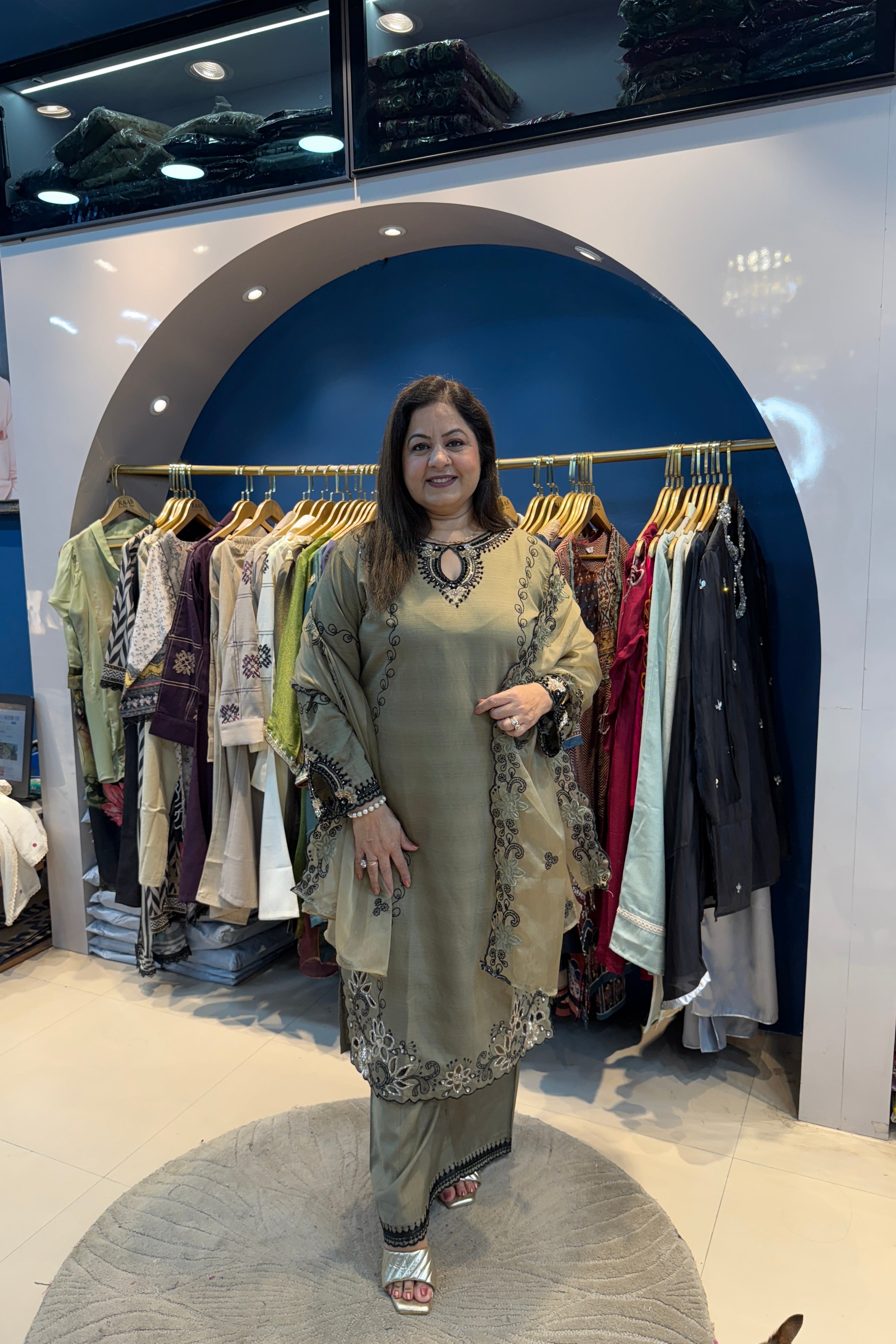 3pc Cotton Partywear Pakistani Suit With Organza Dupatta