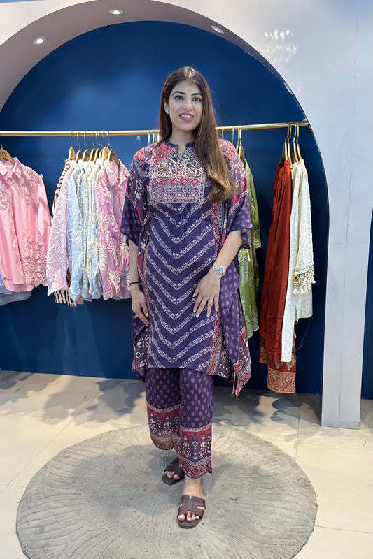 2pc Cotton-Muslin Printed Kaftan Set