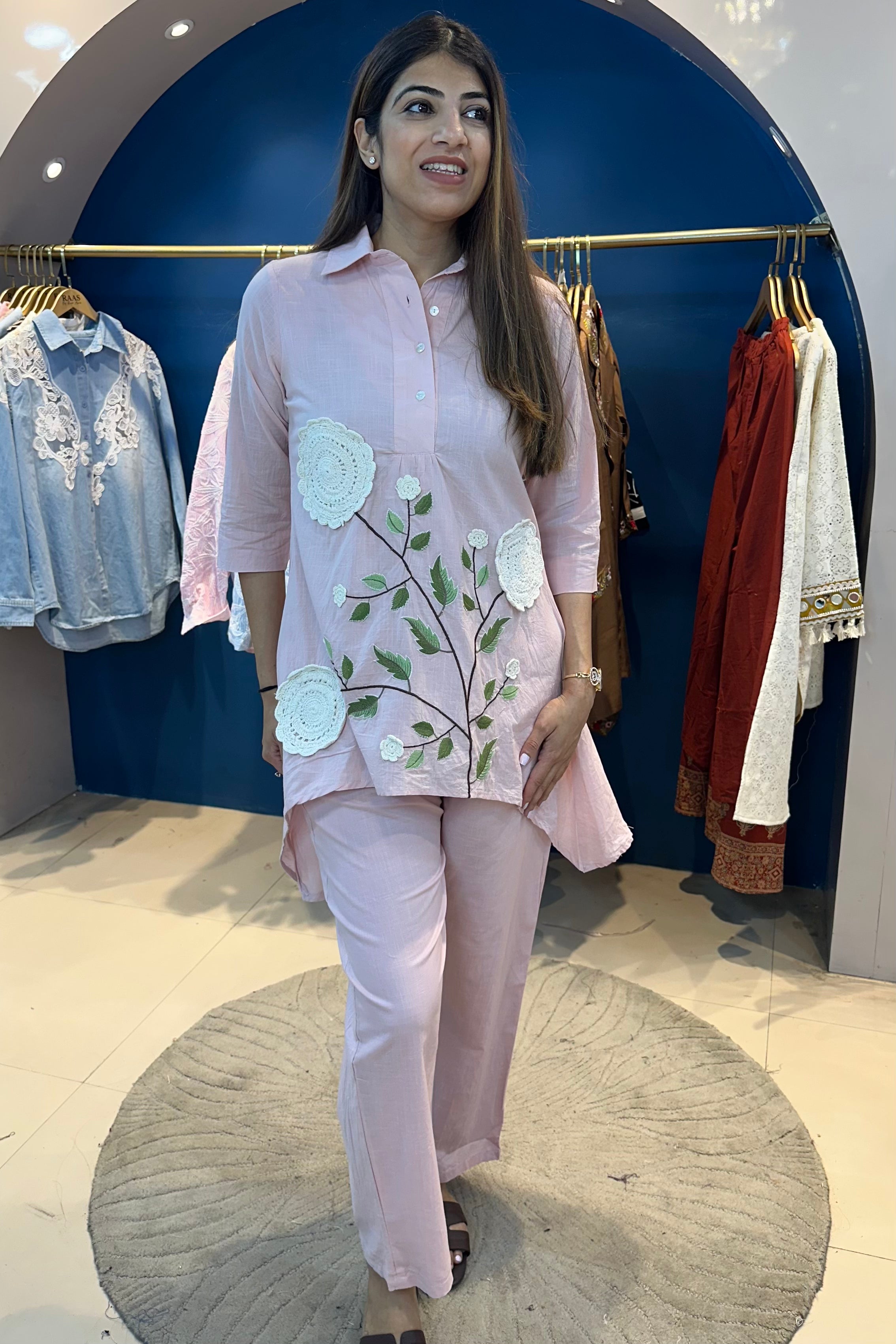 2pc Mull-Cotton Embroidered High-Low Co-ord Set