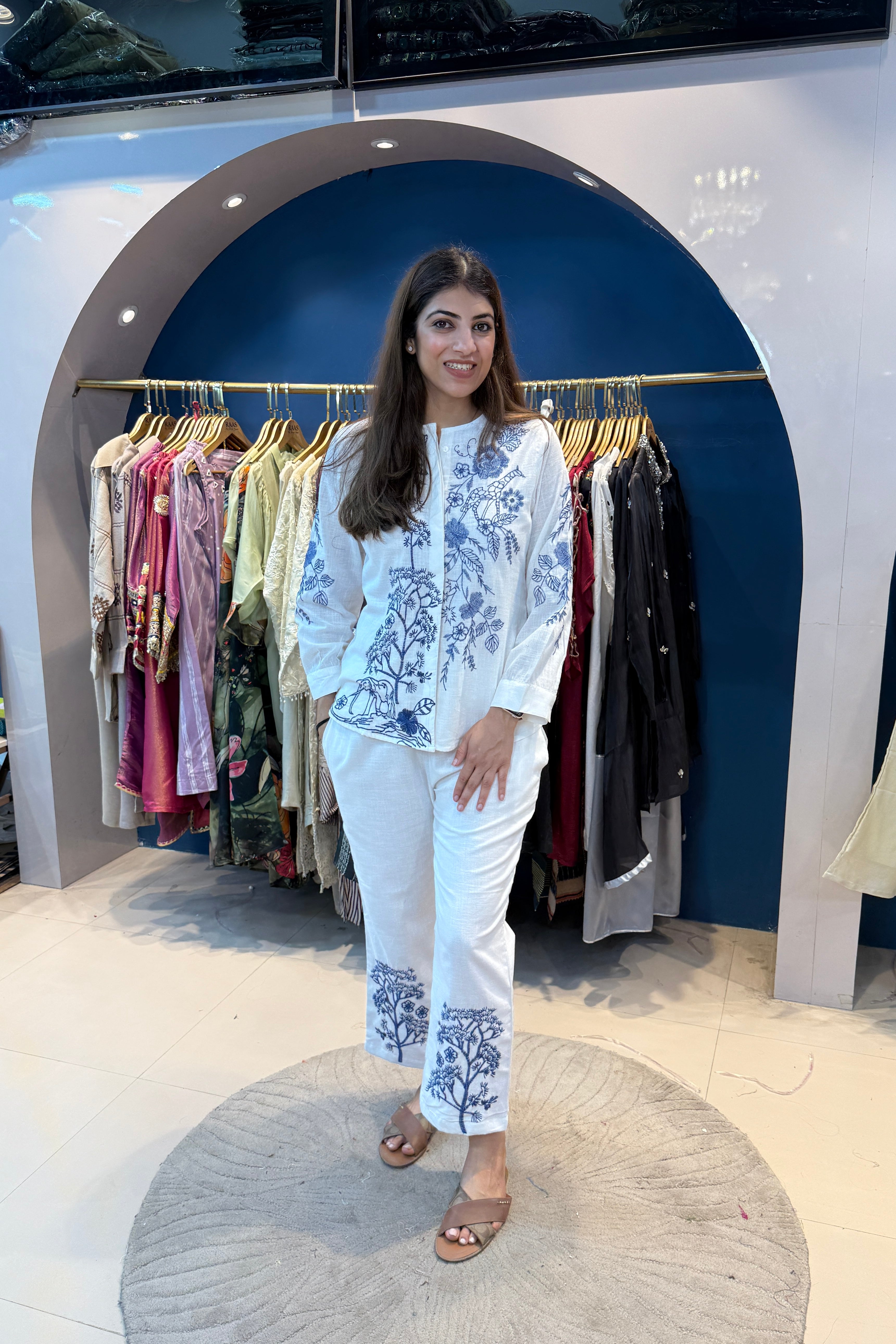2pc Cotton-Linen Co-ord Set With Embroidery On Shirt And Pant