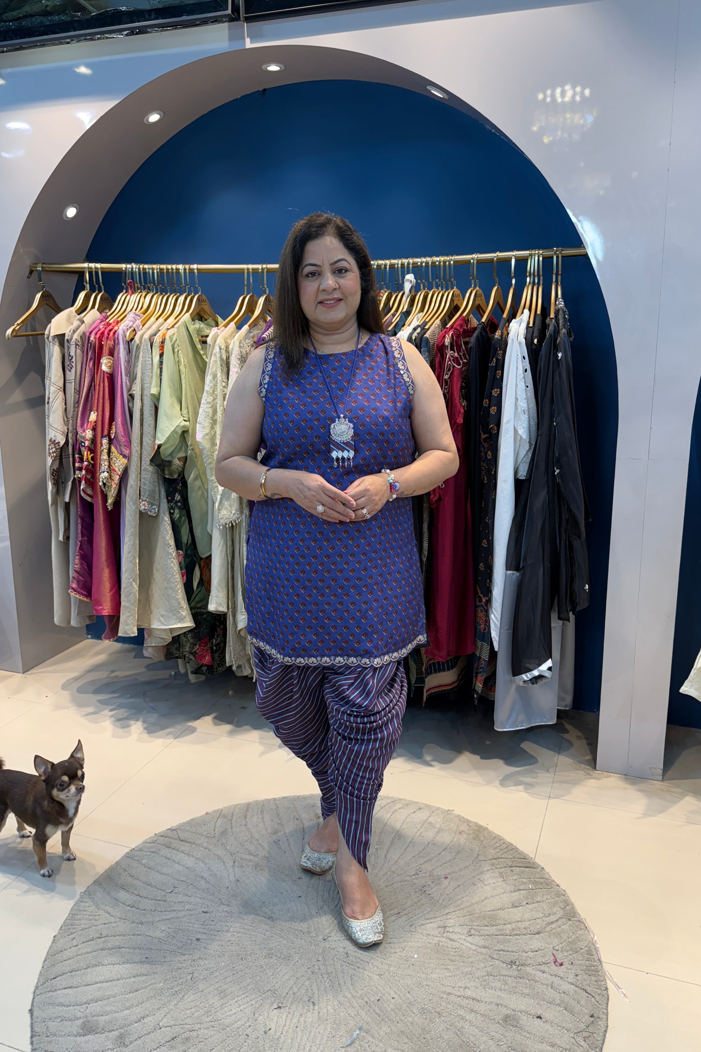 2pc Cotton-Muslin Sleeveless Co-ors Set Paired With Dhoti Pants