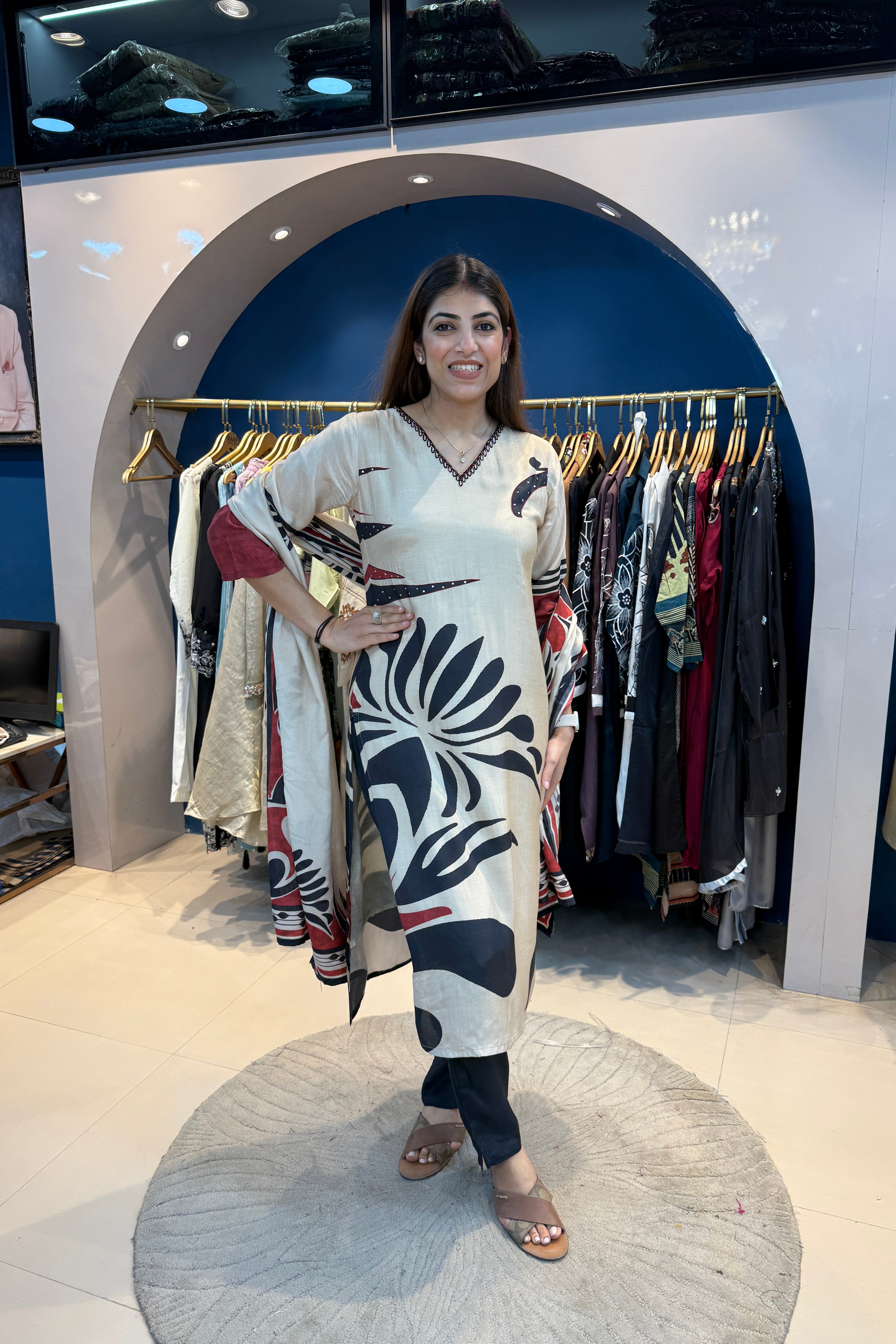 3pc Cotton-Muslin Suit With Printed Dupatta