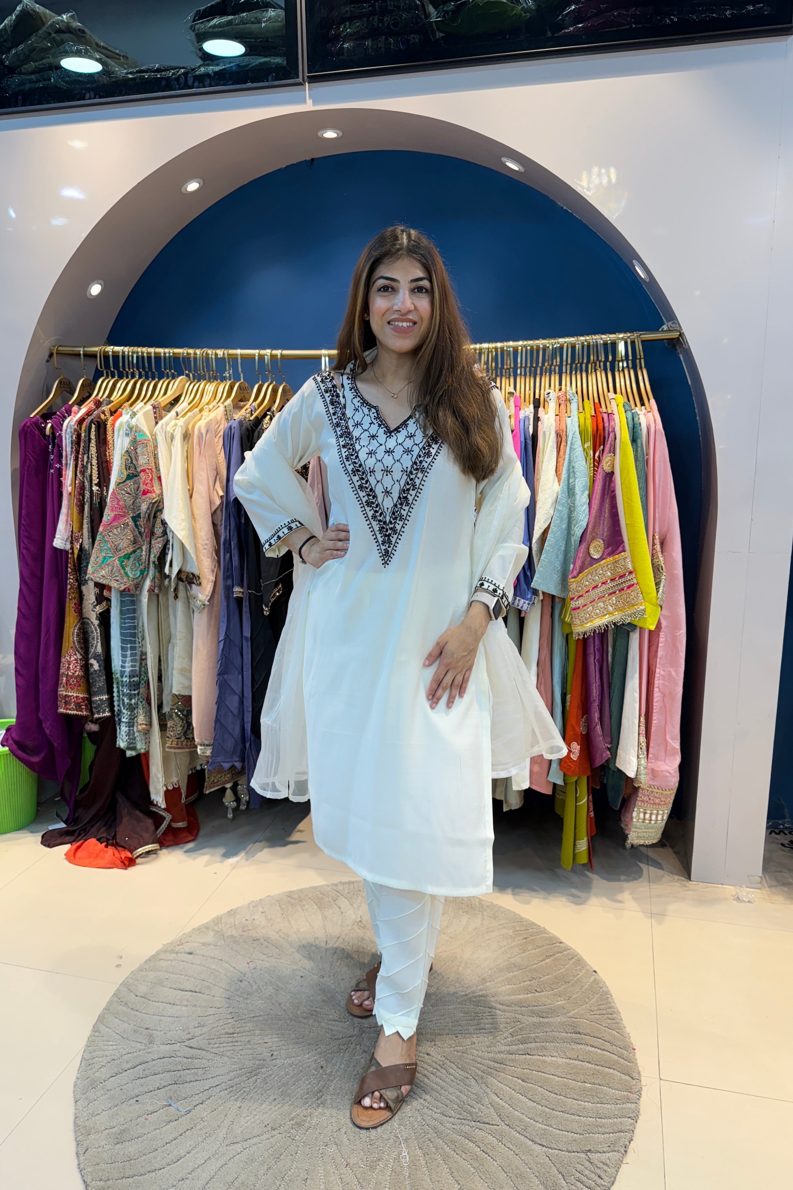 3pc Cotton Partywear Suit With Organza Dupatta