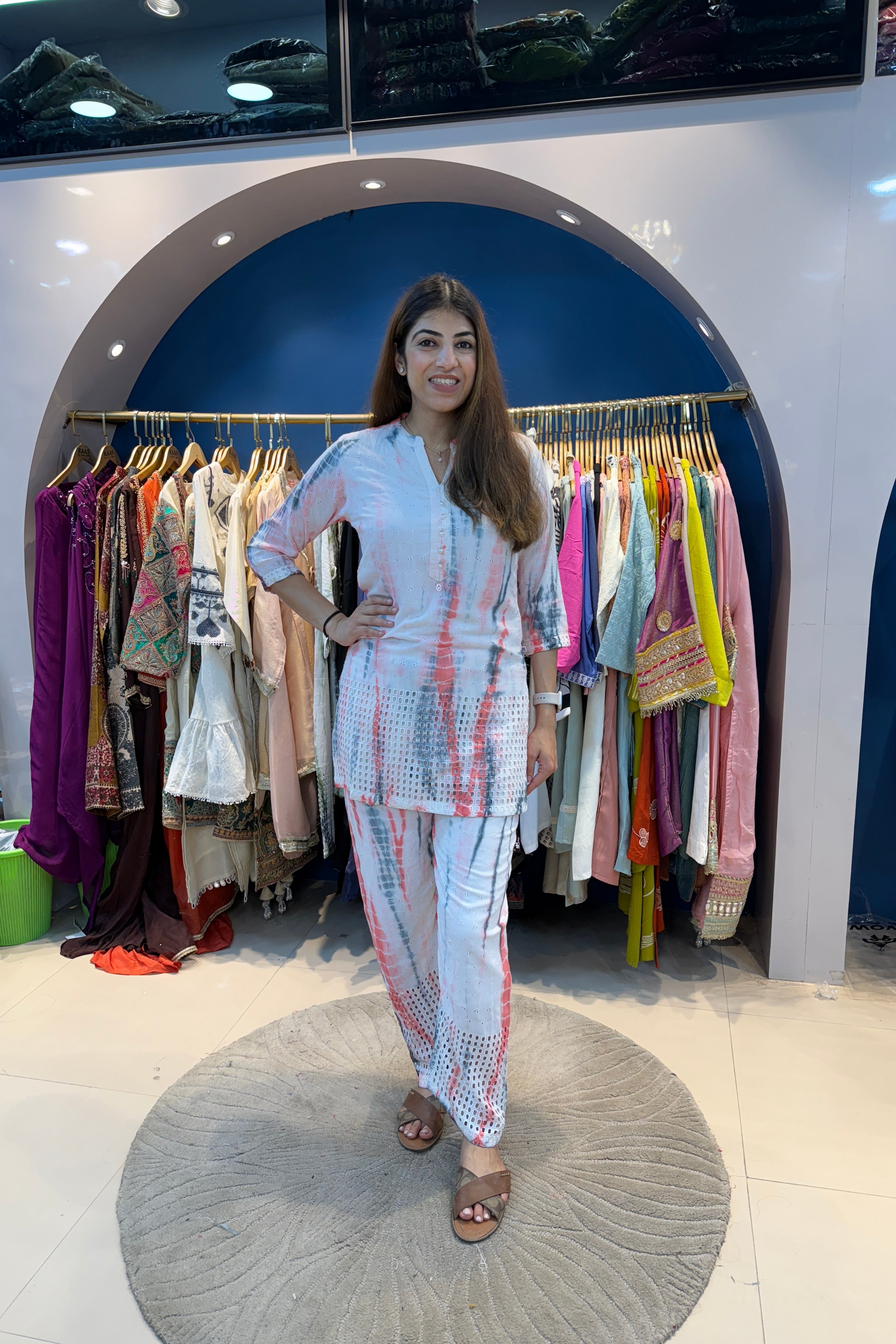 2PC Tie-Dye Schiffli Cotton Co-ord Set