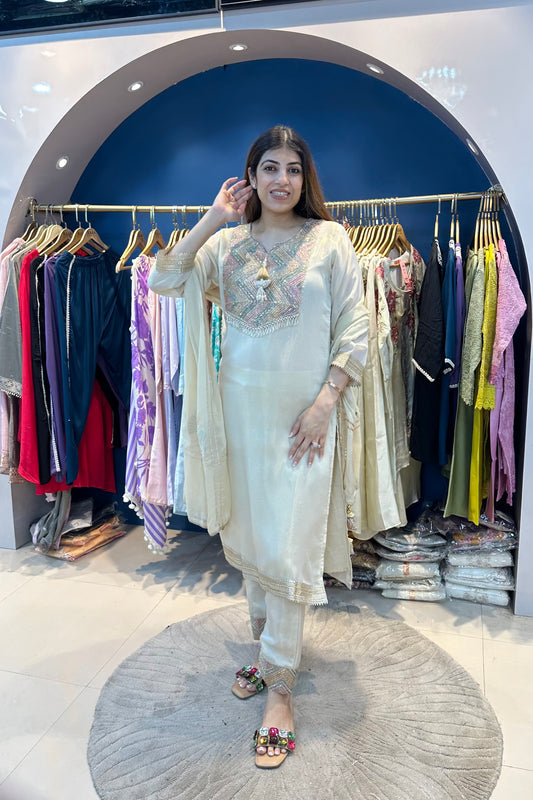 3pc Shimmer-Tissue Partywear Suit With Organza Dupatta