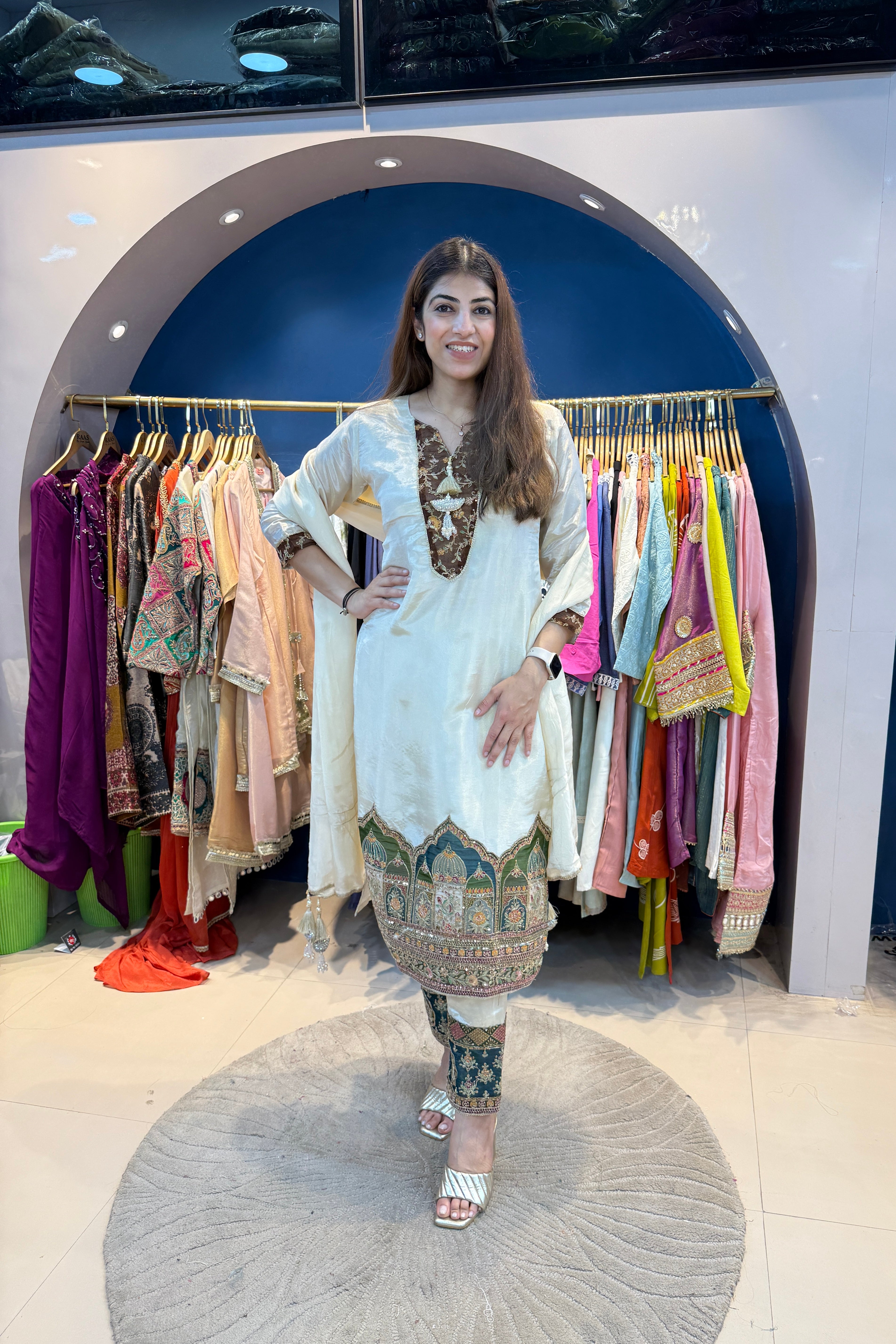 3pc Banarsi Silk Partywear Suit With Tissue Dupatta