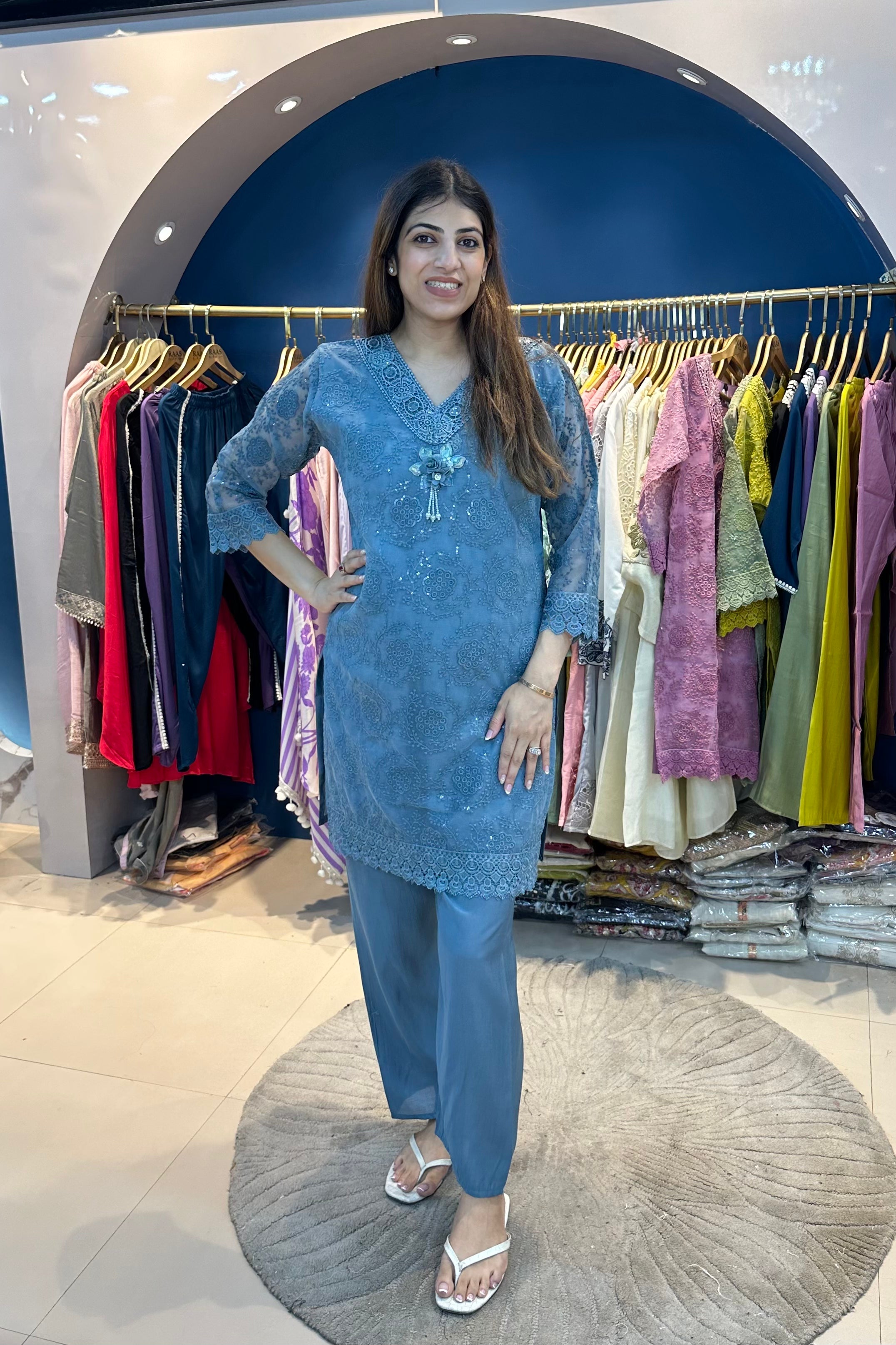 2pc Schiffli-Cotton Partywear Co-ord Set