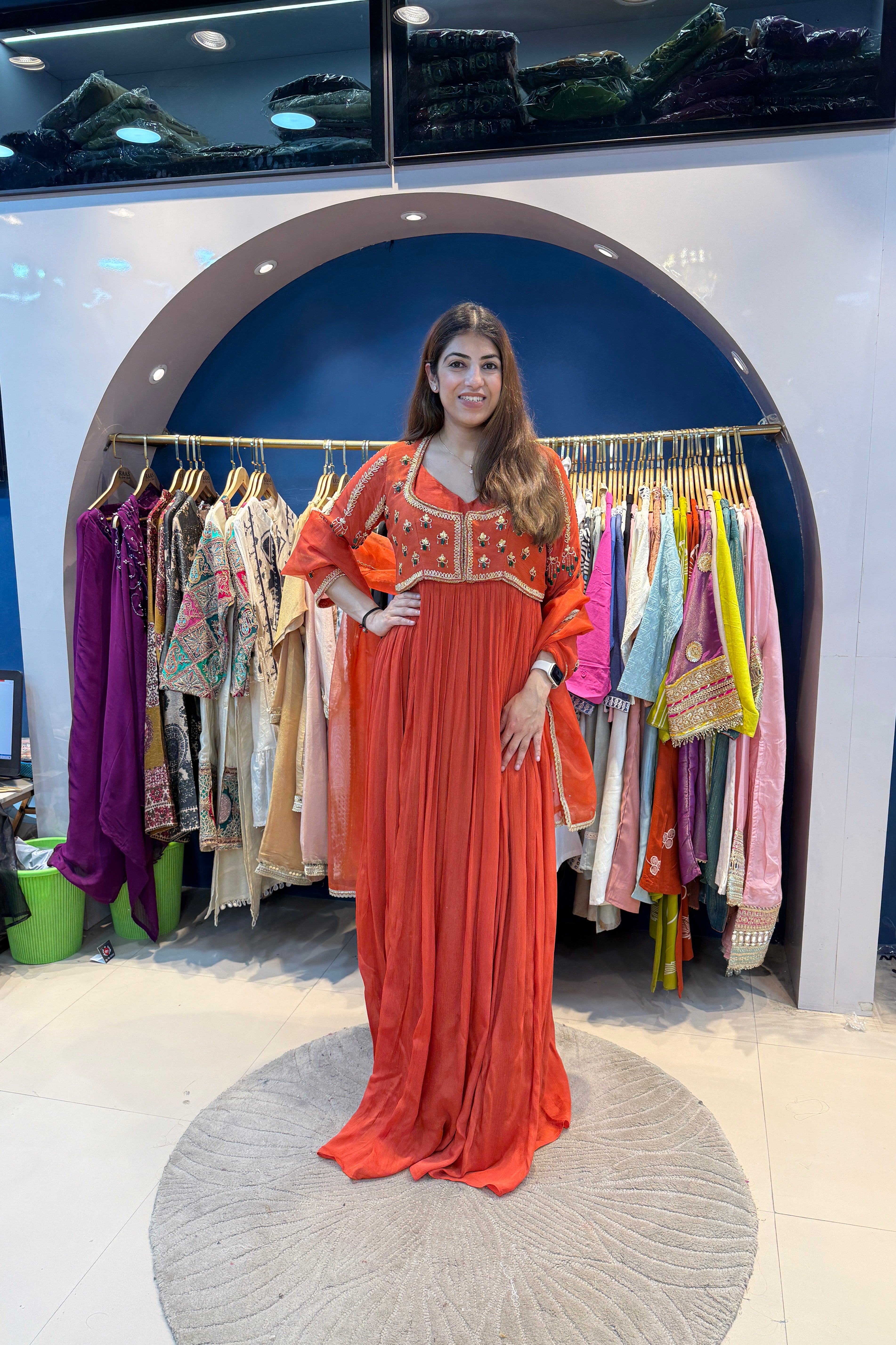 3pc Chinon Partywear Dress Paired With Short Blouse Jacket And Organza Dupatta