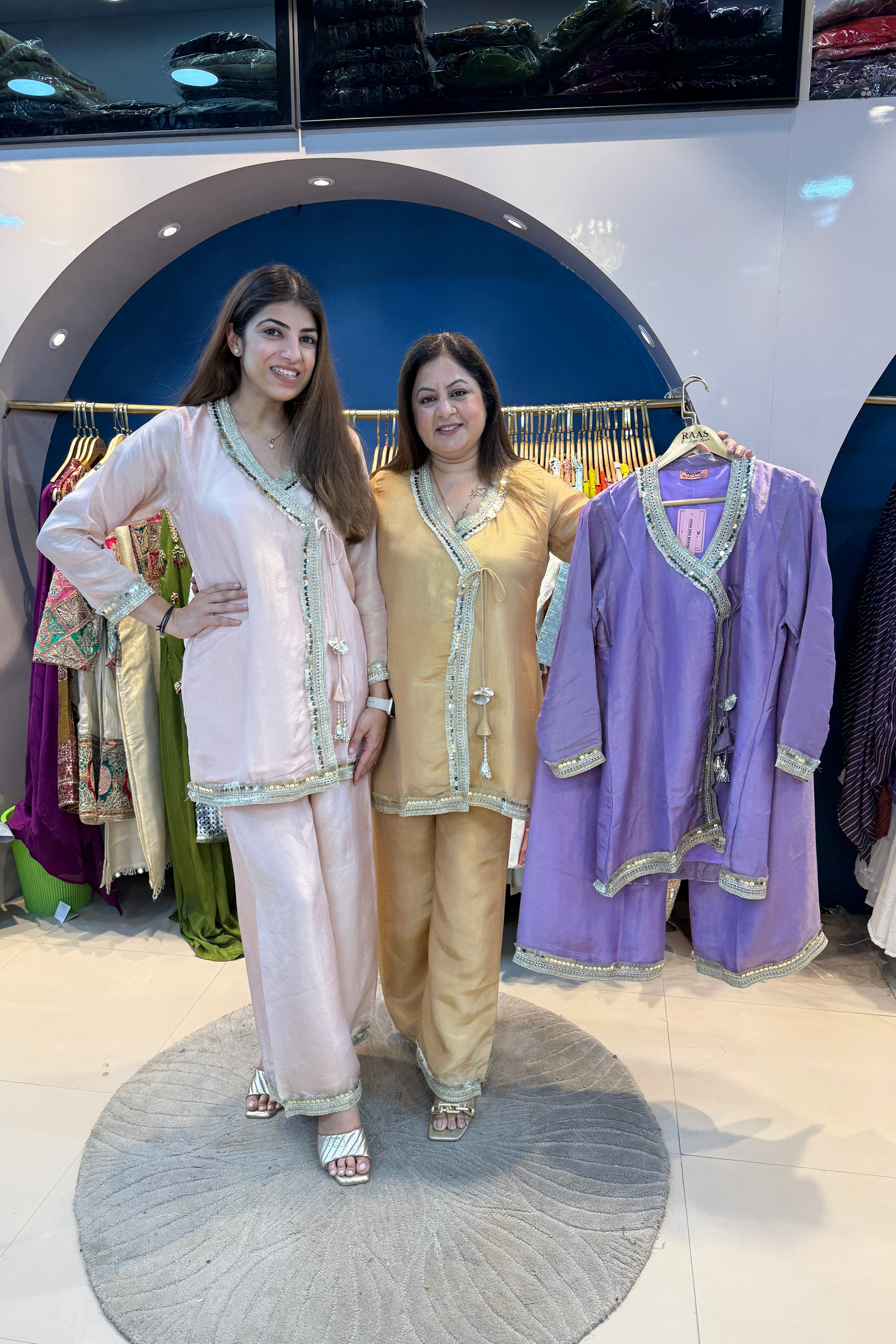 2pc Shimmer Tisuue Partywear Angrakha Style Co-ord Style