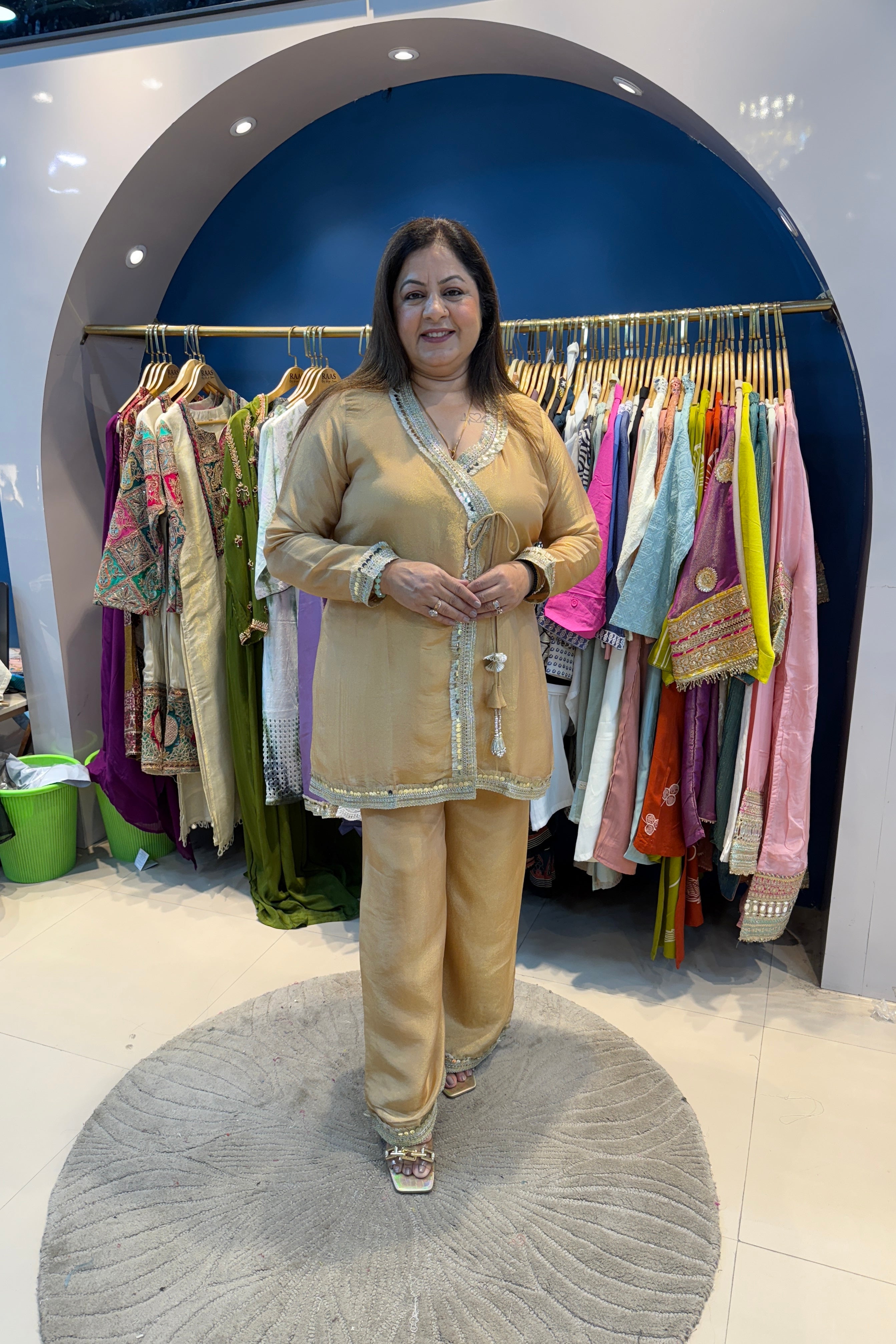 2pc Shimmer Tisuue Partywear Angrakha Style Co-ord Style