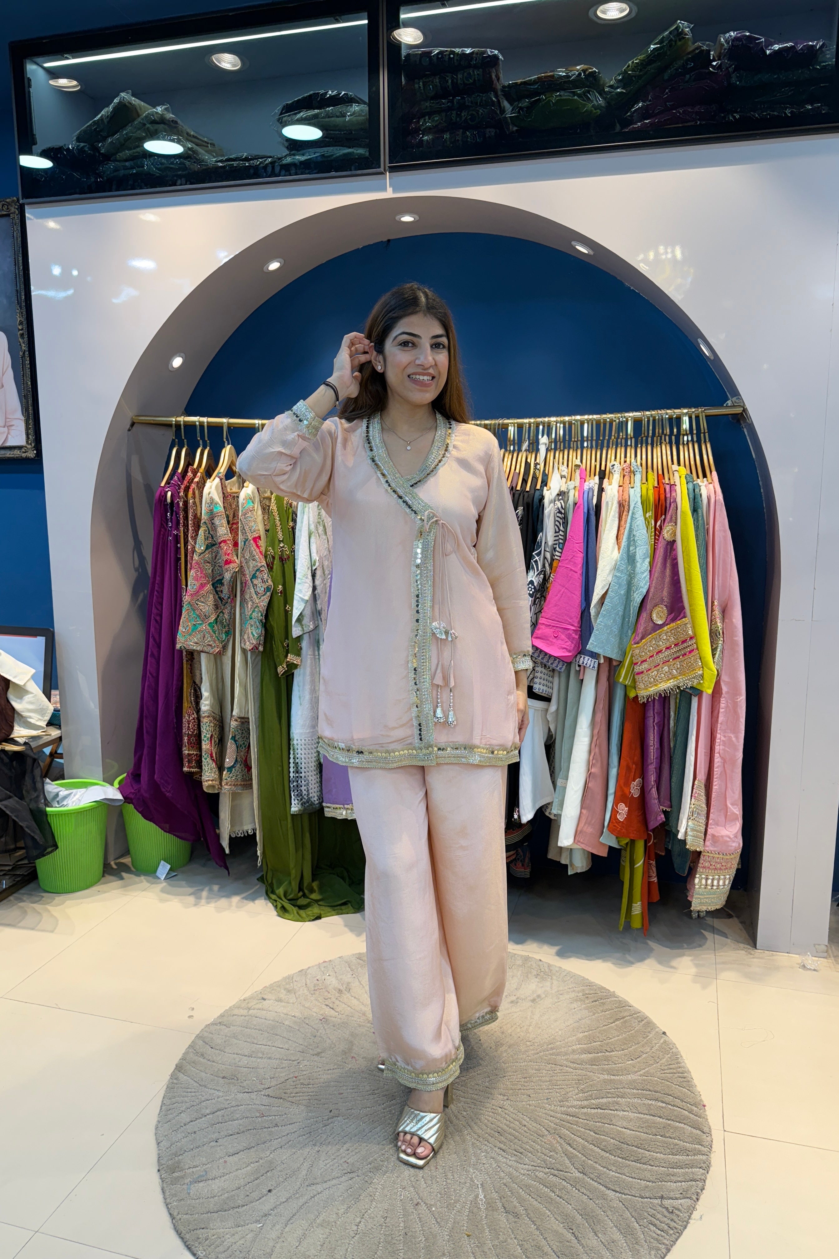 2pc Shimmer Tisuue Partywear Angrakha Style Co-ord Style