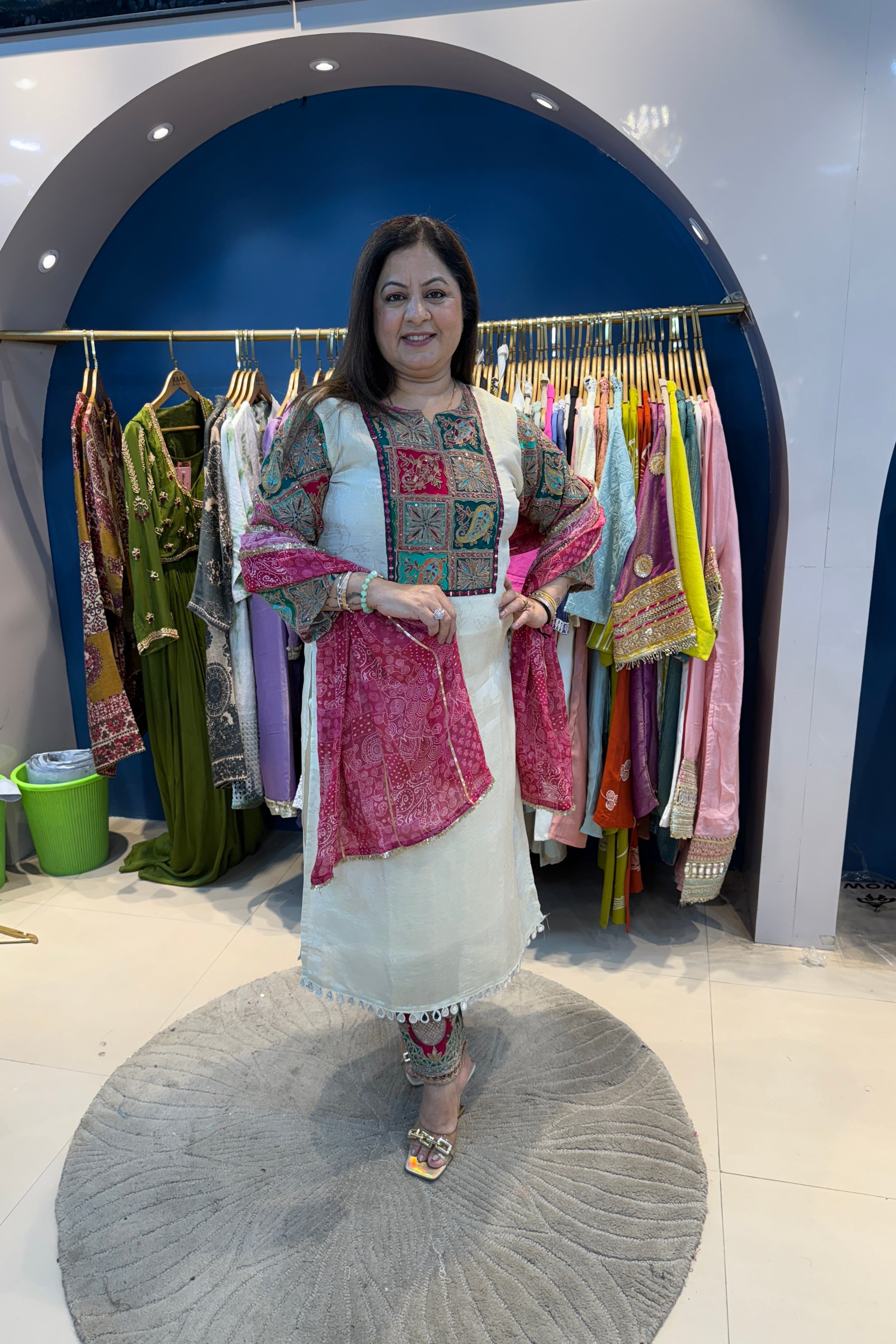 3pc Banarsi Silk Partywear Suit With Bandhani Print Tissue Dupatta