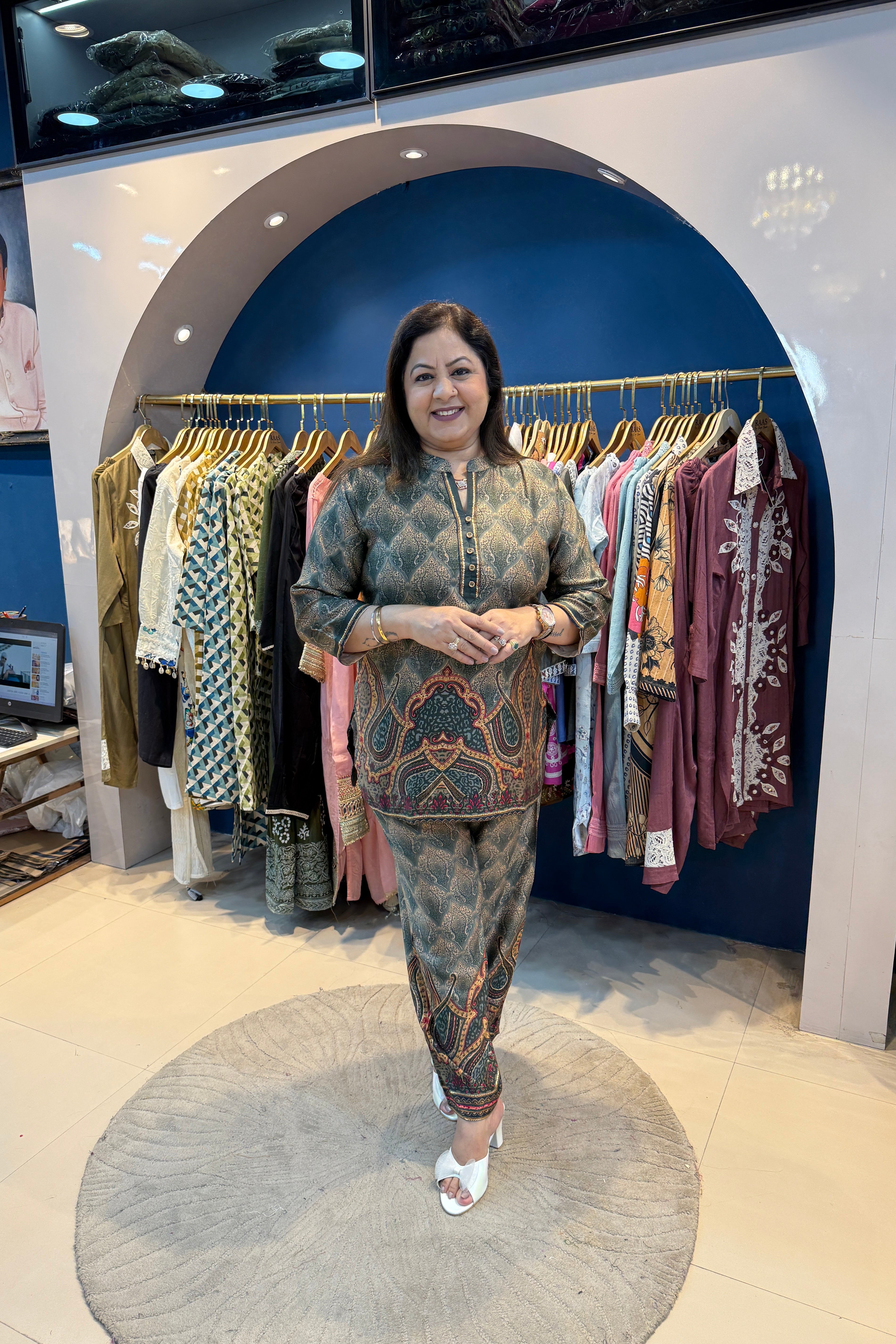 2pc Cotton Printed Co-ord Set Paired With Straight Fit Pants
