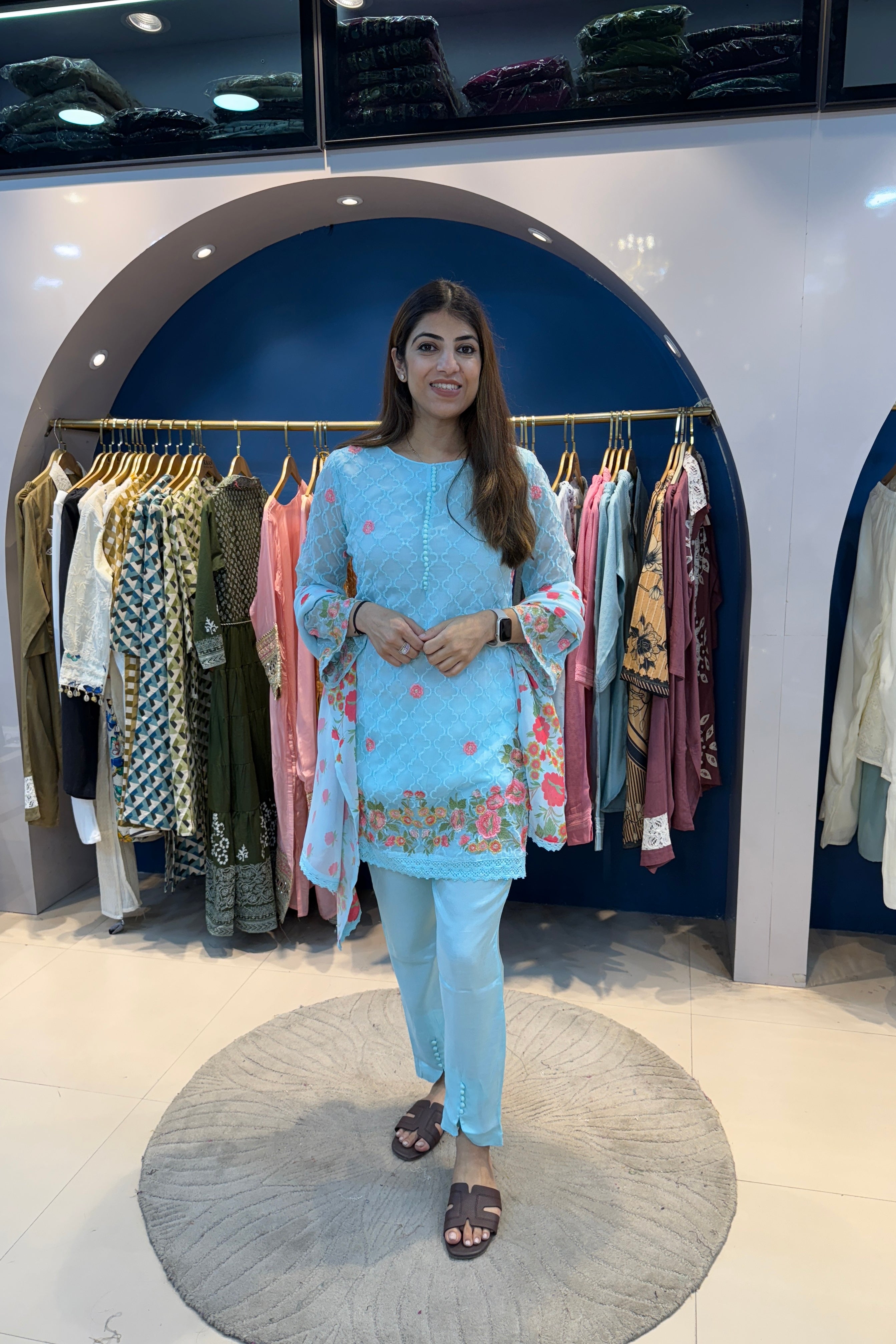 3pc Georgette Suit With Printed Dupatta