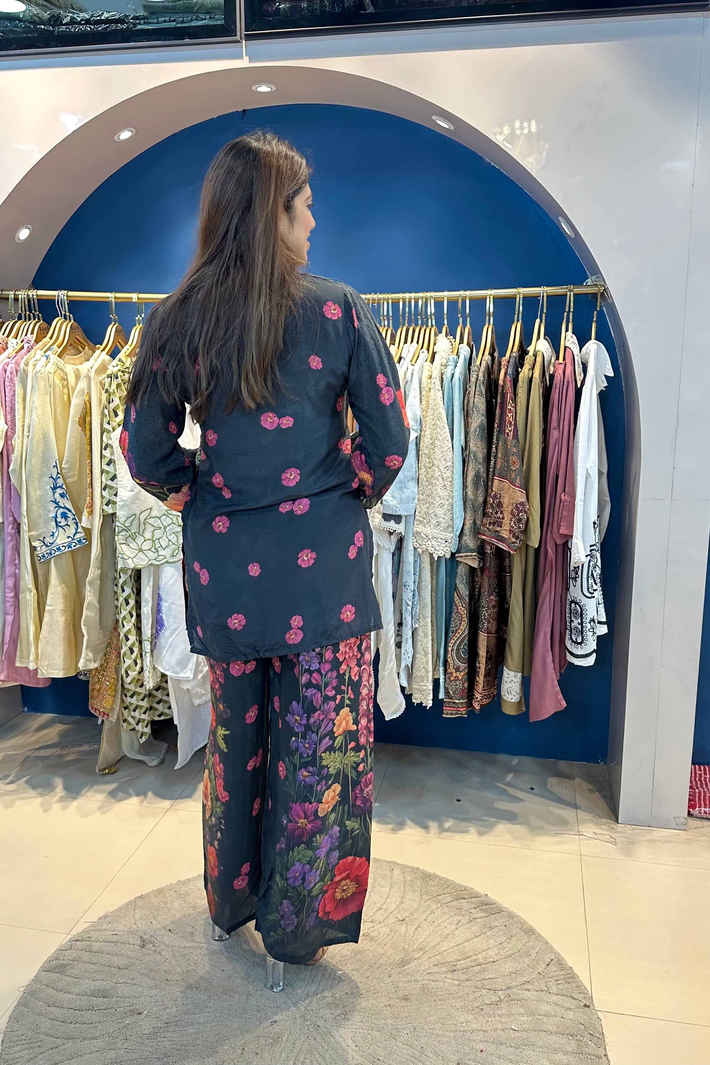 3pc Partywear Flower Co-ord Set With Short Inner