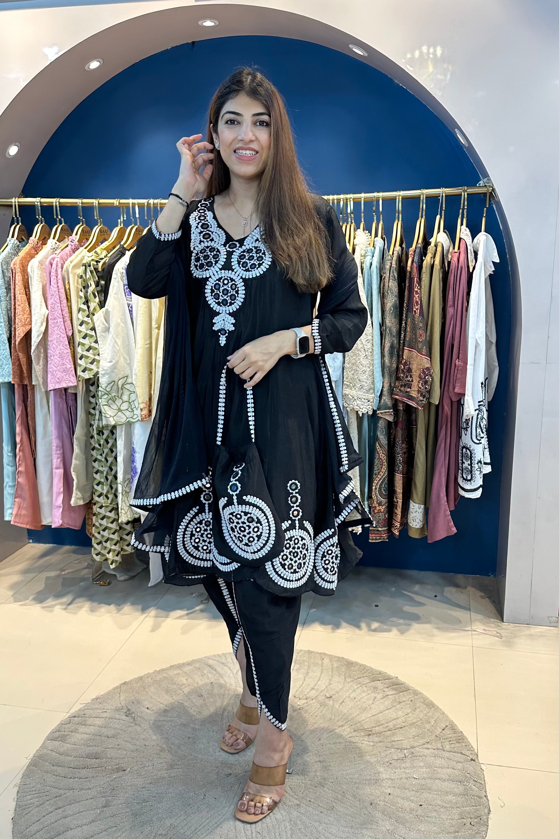 3pc Chinon Partywear Pakistani Suit Paired With Tulip Pants And Potli