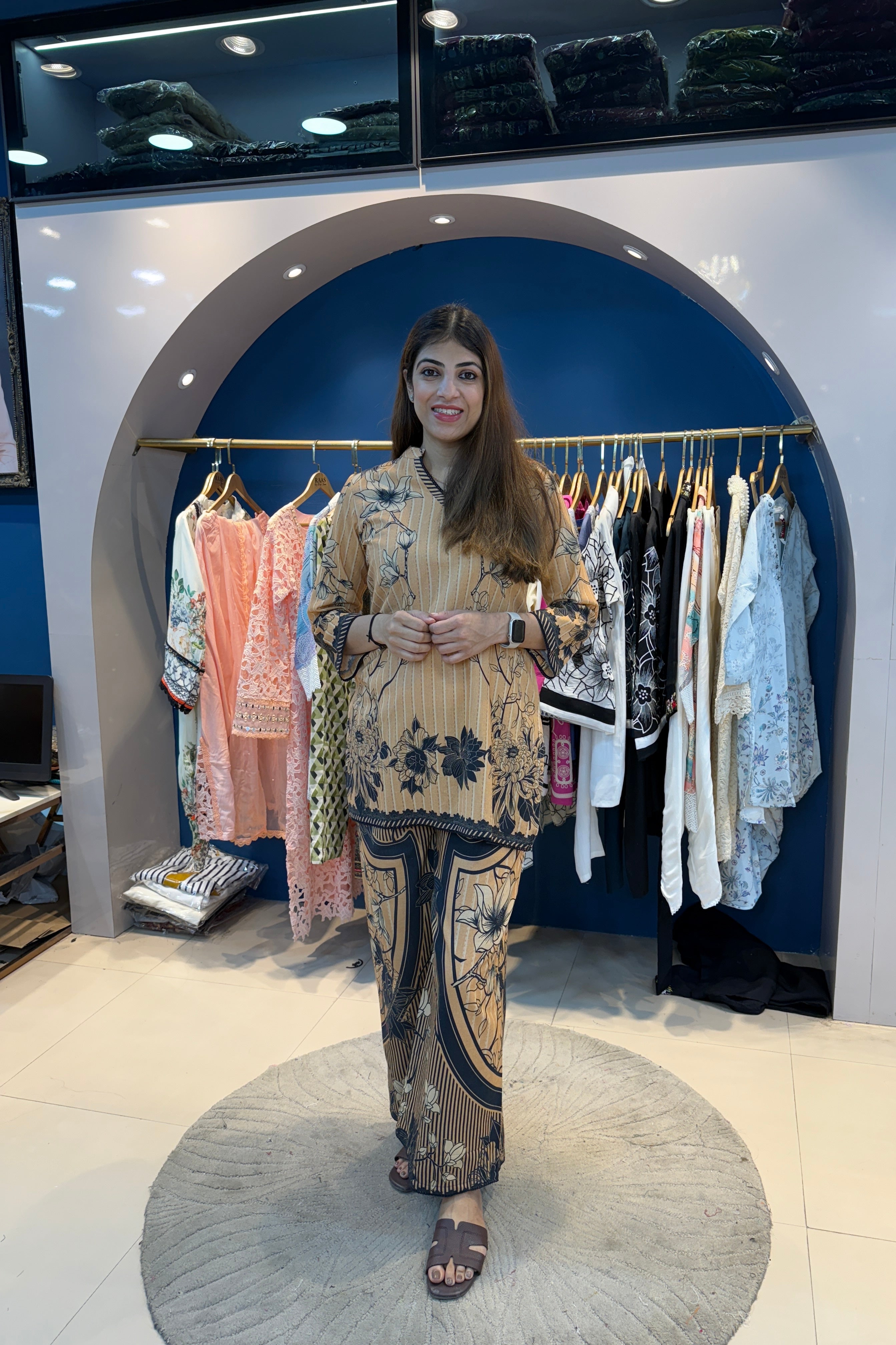 2pc Cotton Printed Co-ord Set Paired With Wide Plazzo