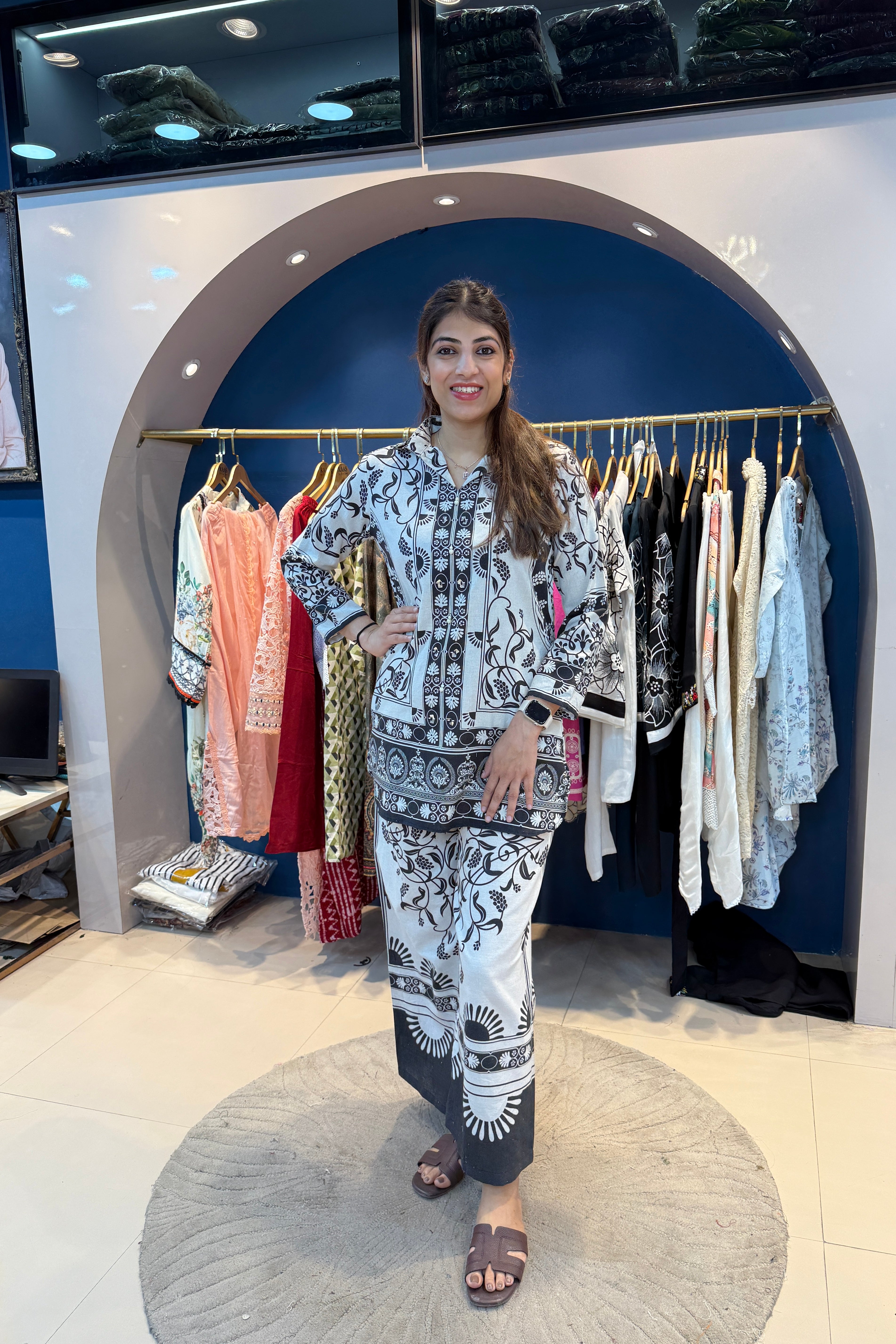 2pc Cotton Printed Co-ord Set Paired With Wide Plazzo