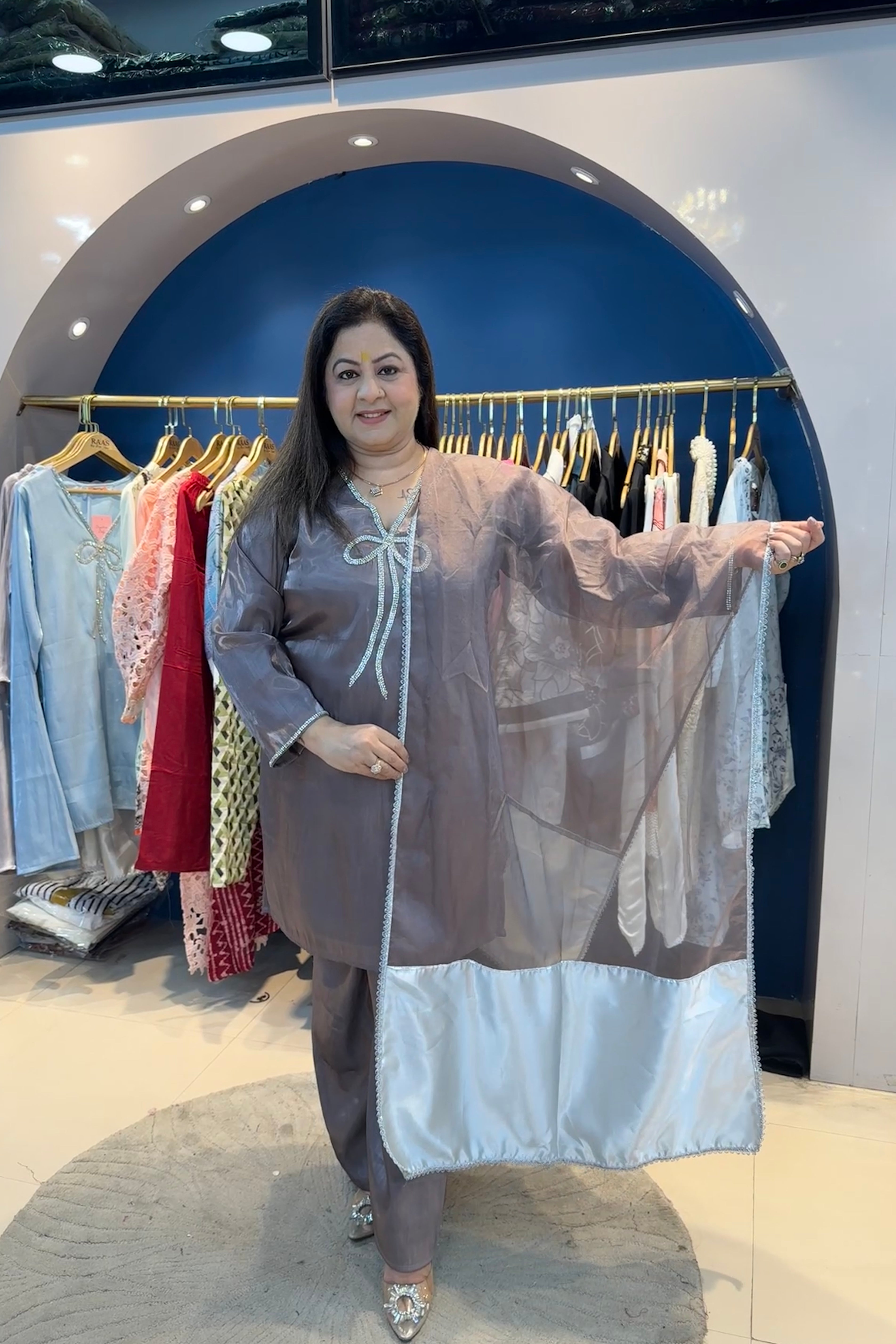 3pc Jimmy-Choo Partywear Suit With Organza Dupatta