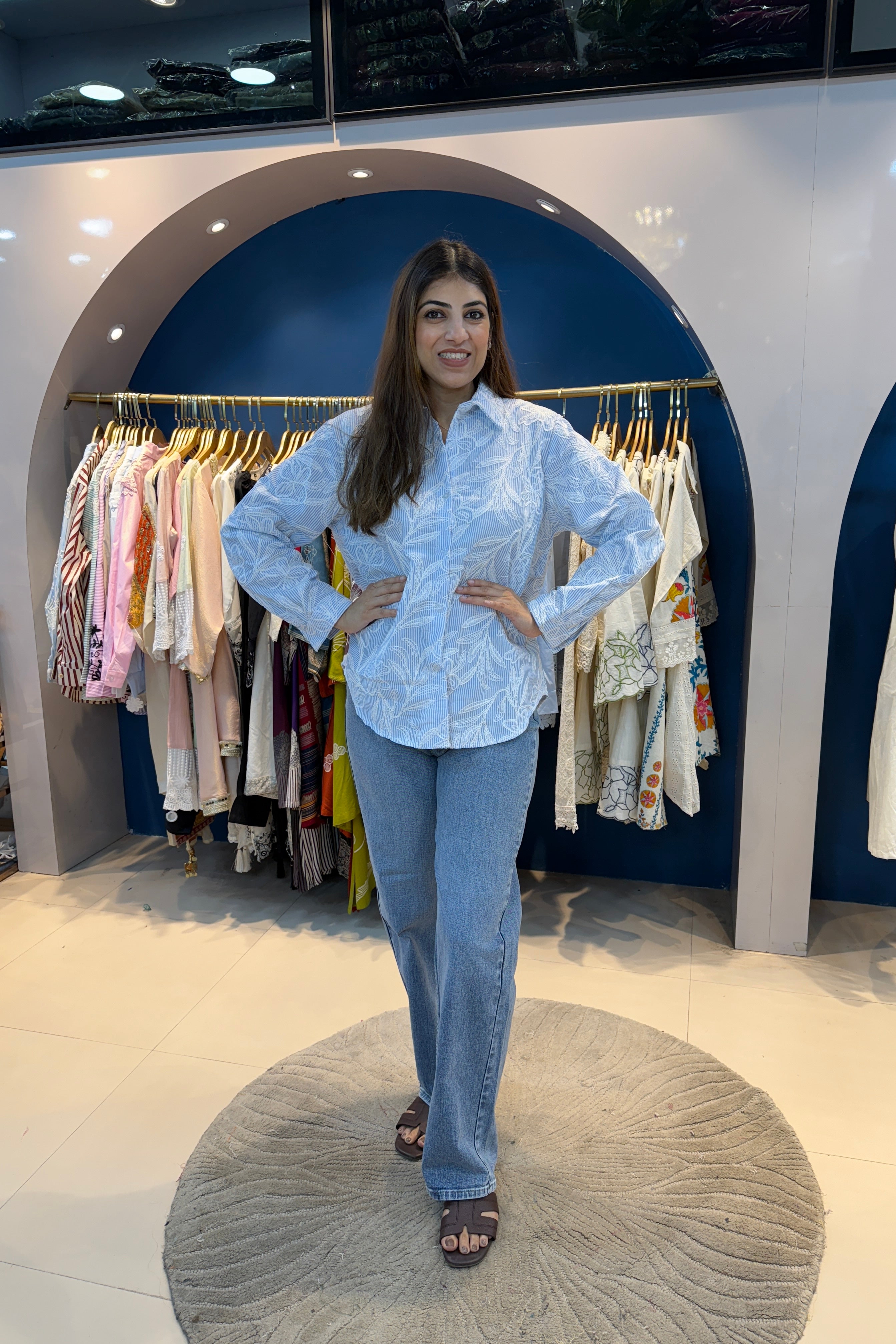 Cotton Printed Collar Stripped Shirt (Only Shirt)