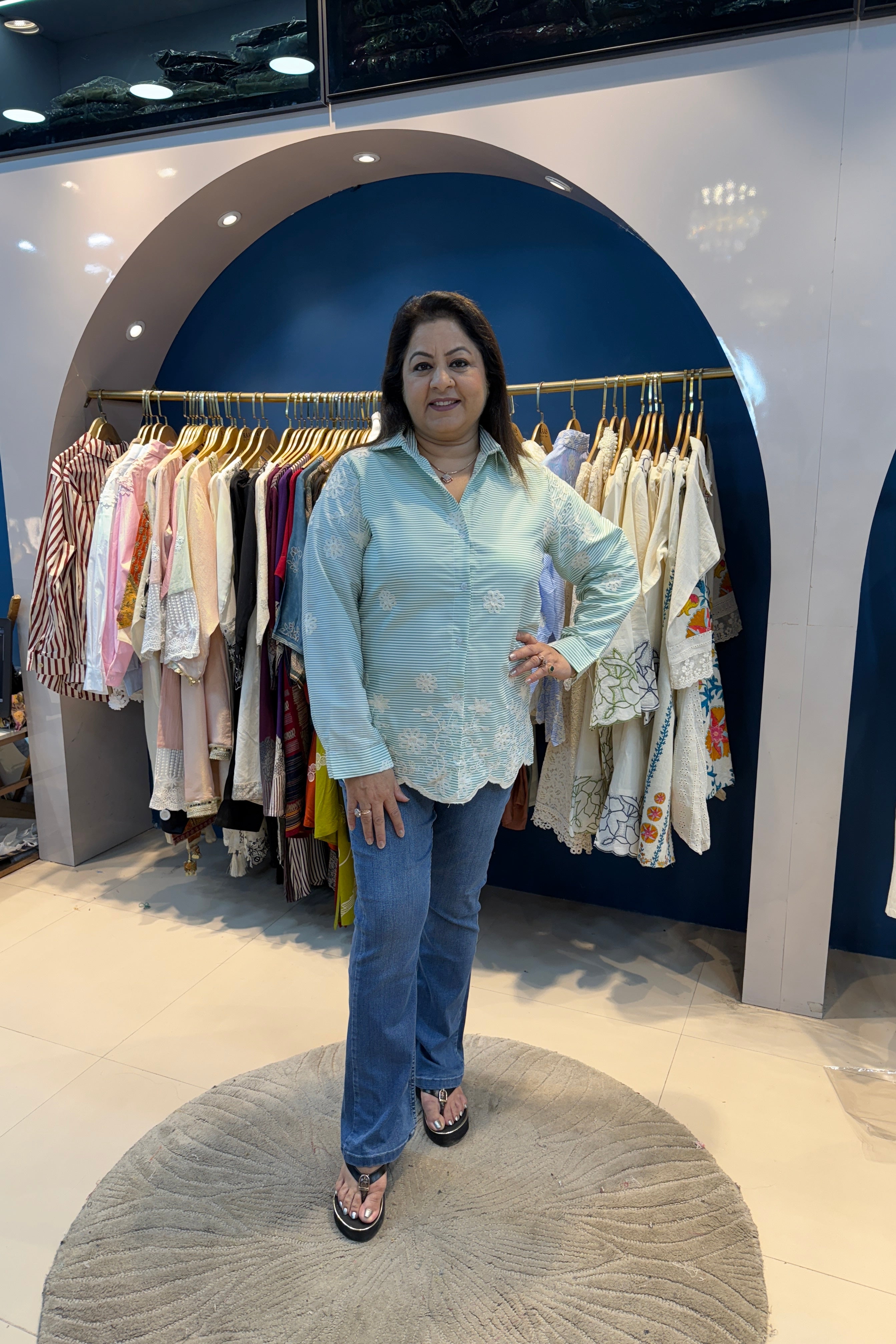 Cotton Striped Collar Embroidered Shirt(Only Shirt)