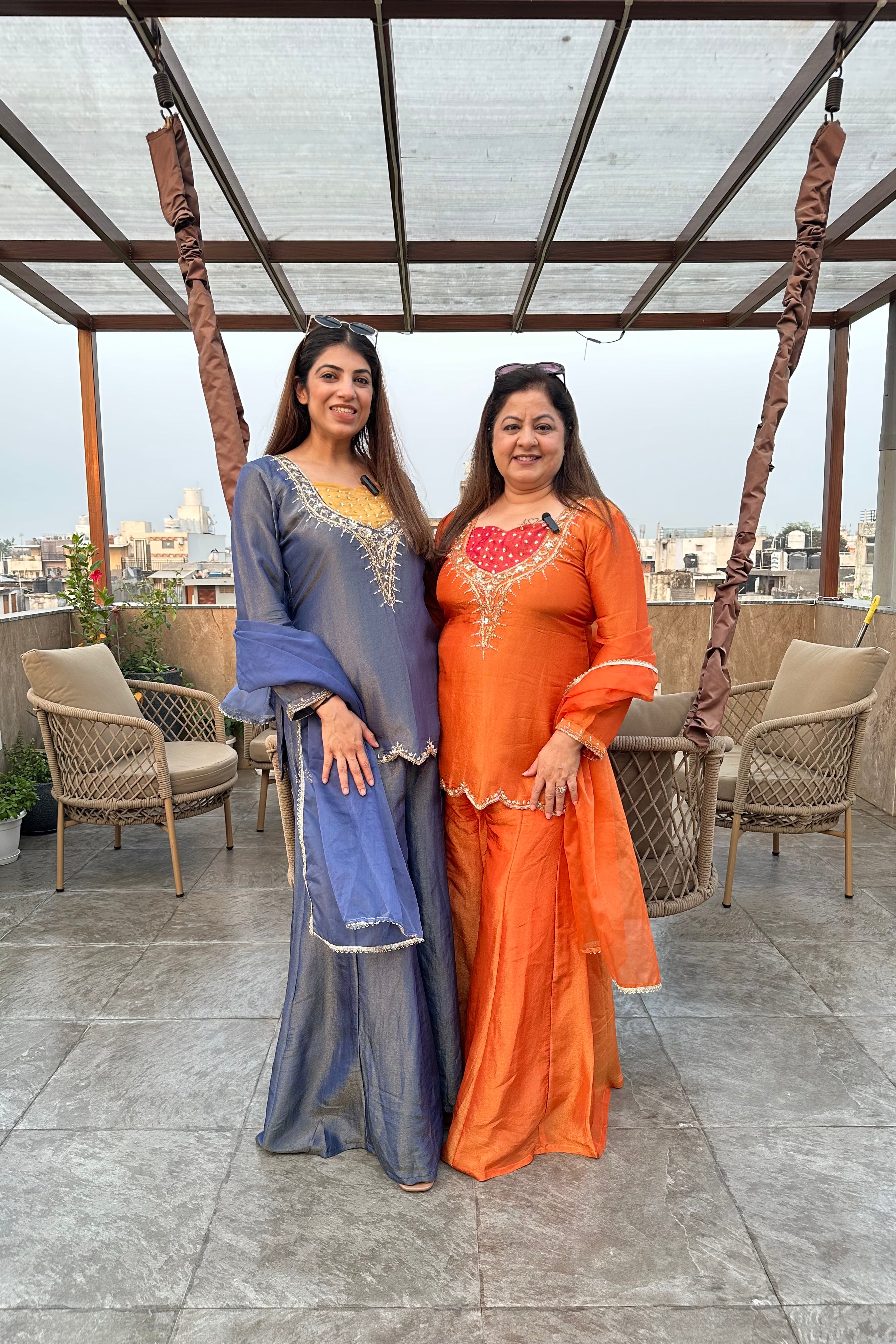 3pc Shimmer Tissue Partywear Suit With Organza Dupatta Paired With Divider Plazzo