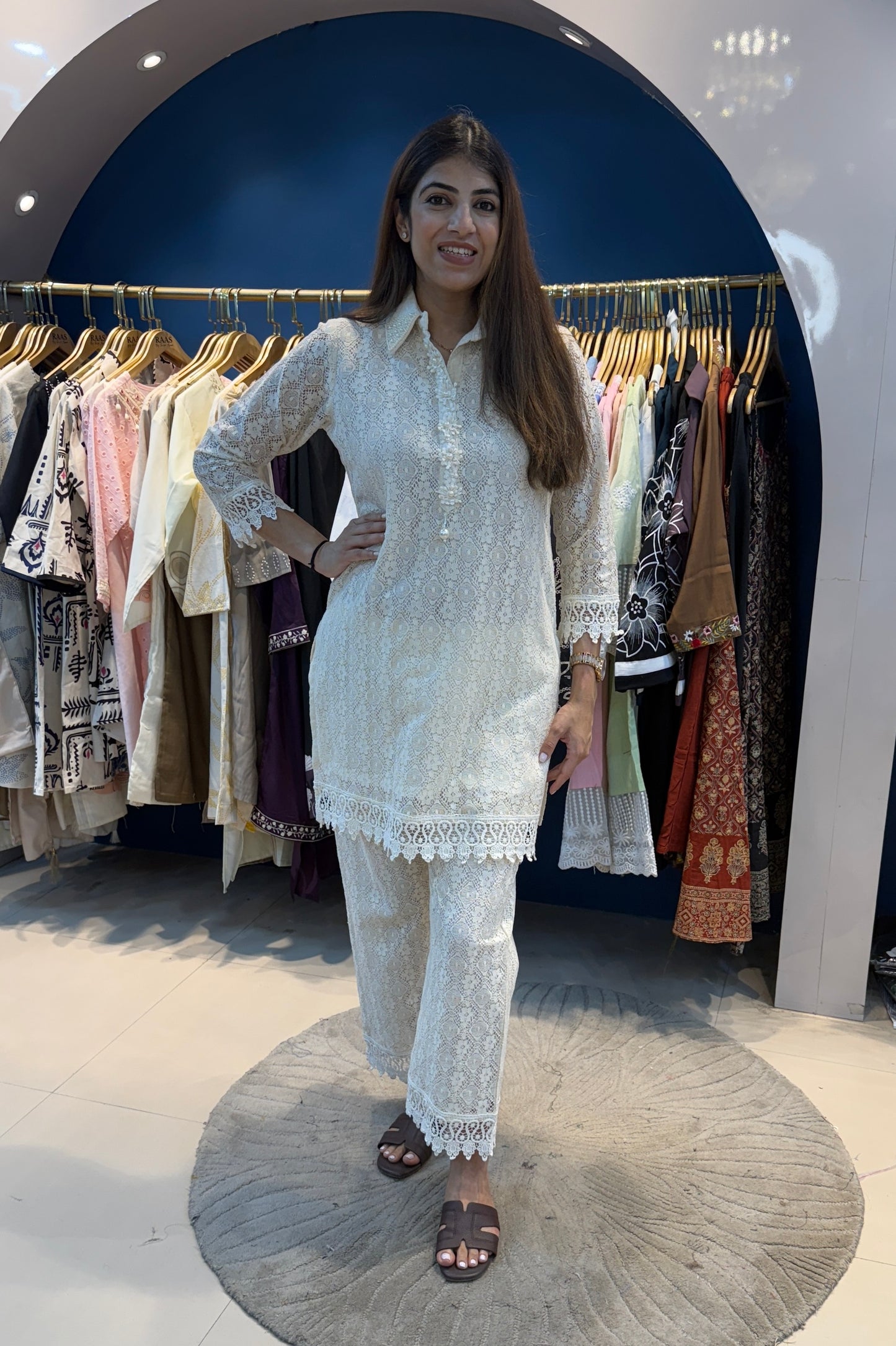 2pc Crochet Co-ord Set Paired With Straight Pants