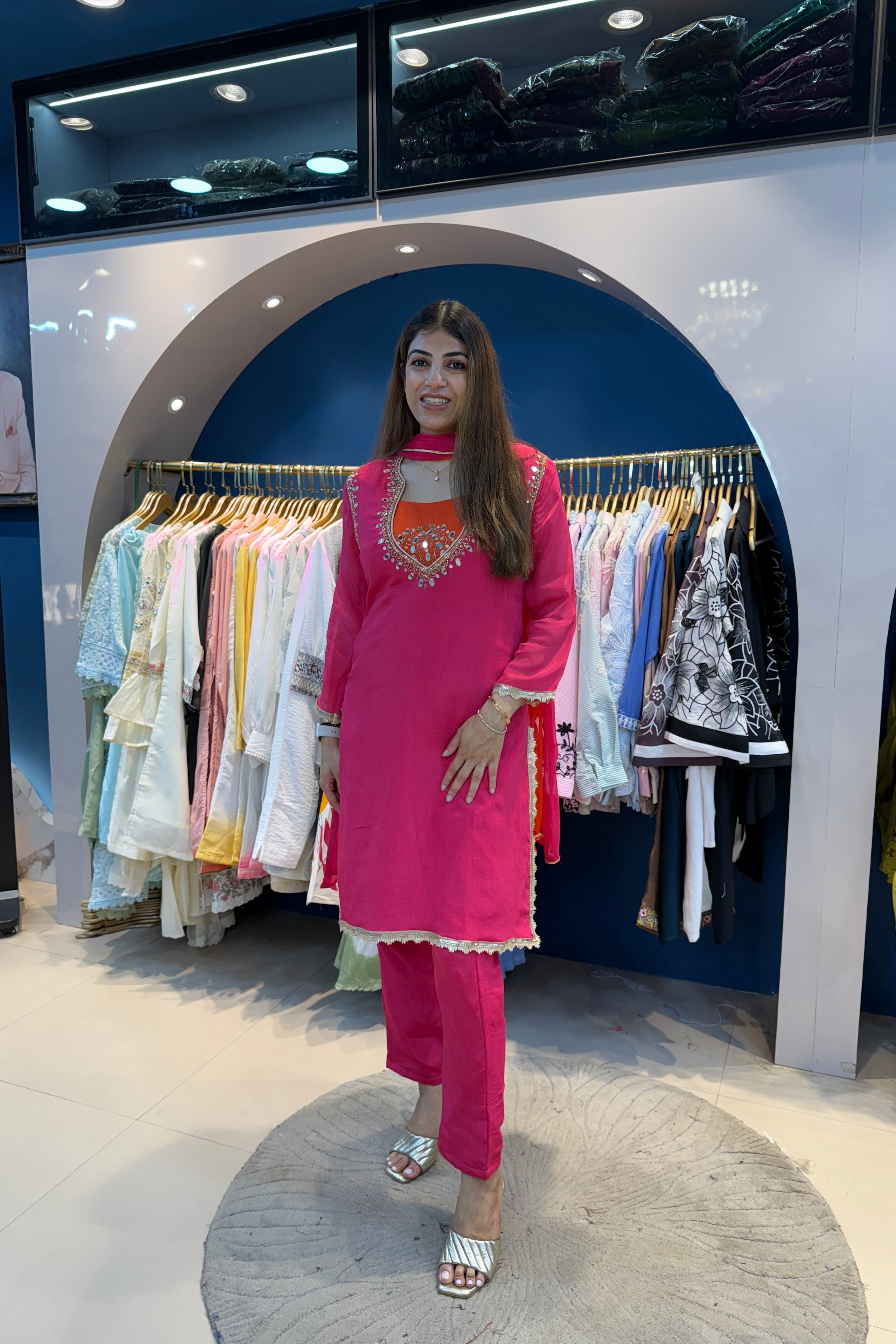 4pc Partywear Chinon Suit With Inner Bust Air