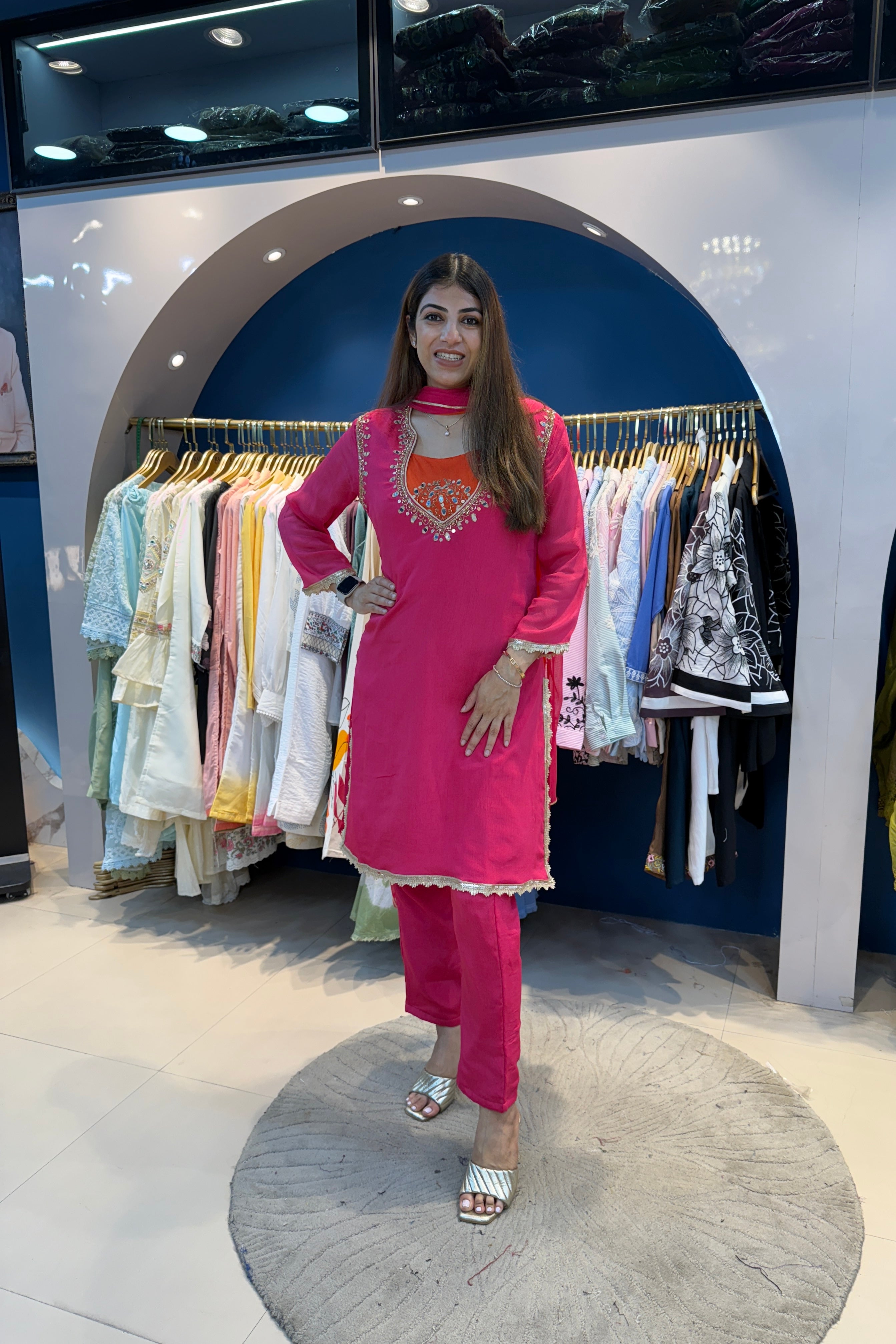 4pc Partywear Chinon Suit With Inner Bust Air