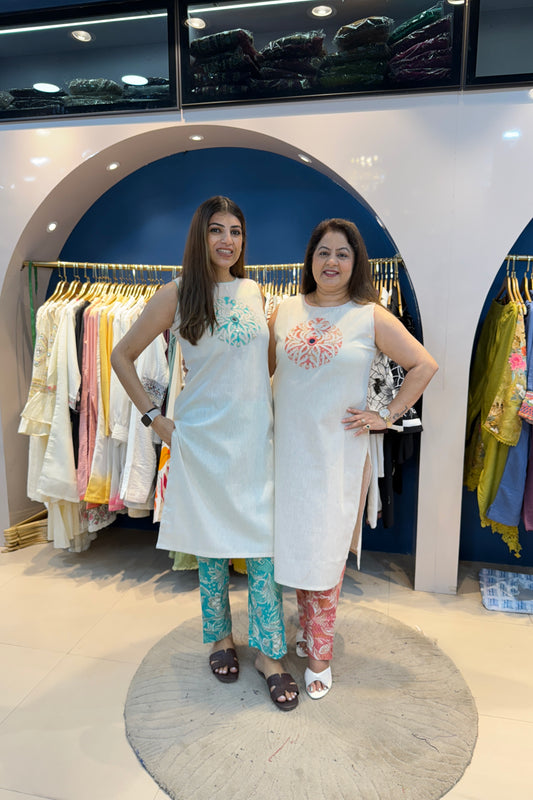 2pc Khadi Cotton Sleeveless Co-ord Set Paired With Printed Pants