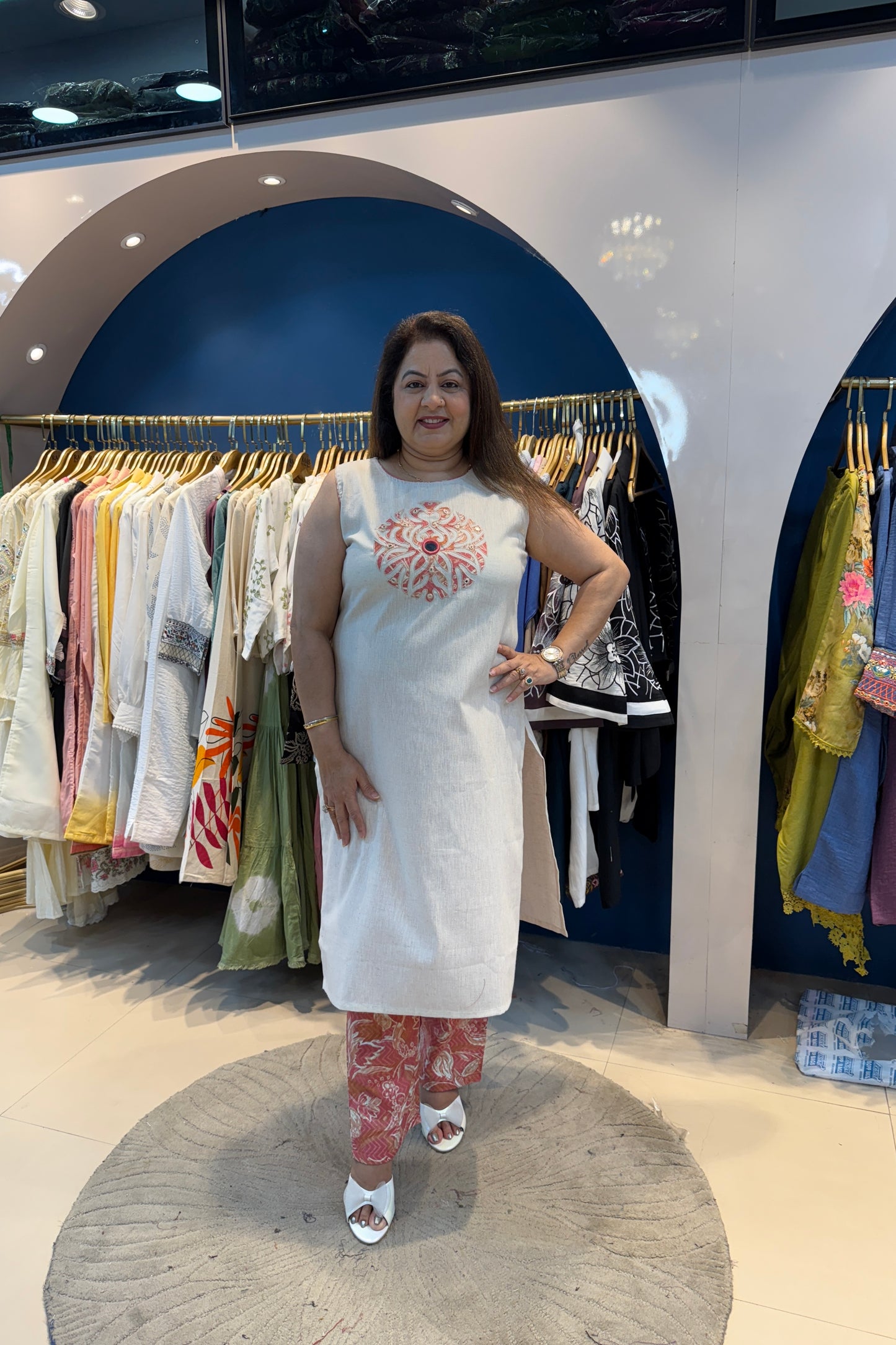 2pc Khadi Cotton Sleeveless Co-ord Set Paired With Printed Pants