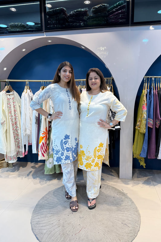 2pc Khadi-Cotton Co-ord Set Paired With Printed Pants