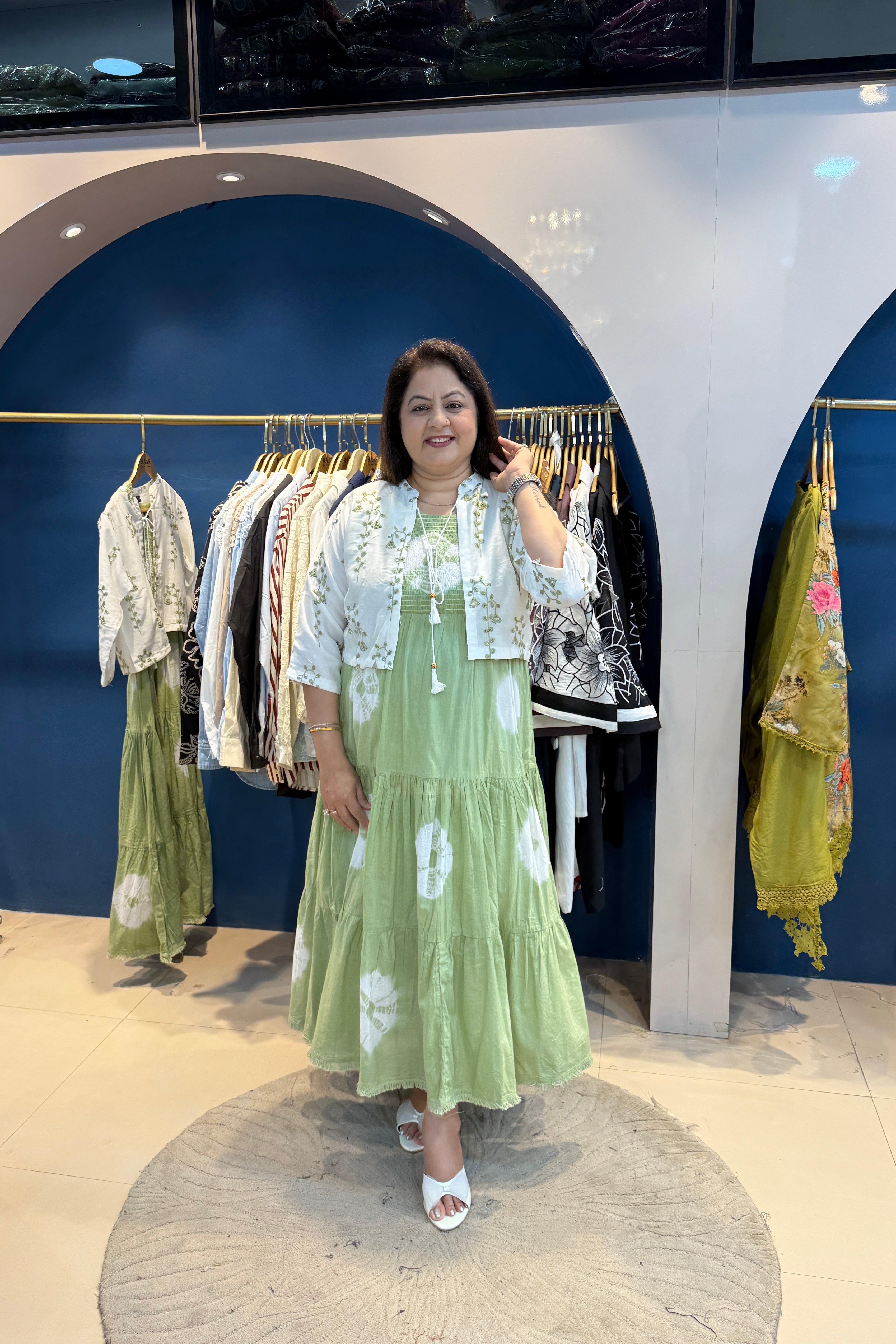 2pc Cotton Long Dress With Short Jacket