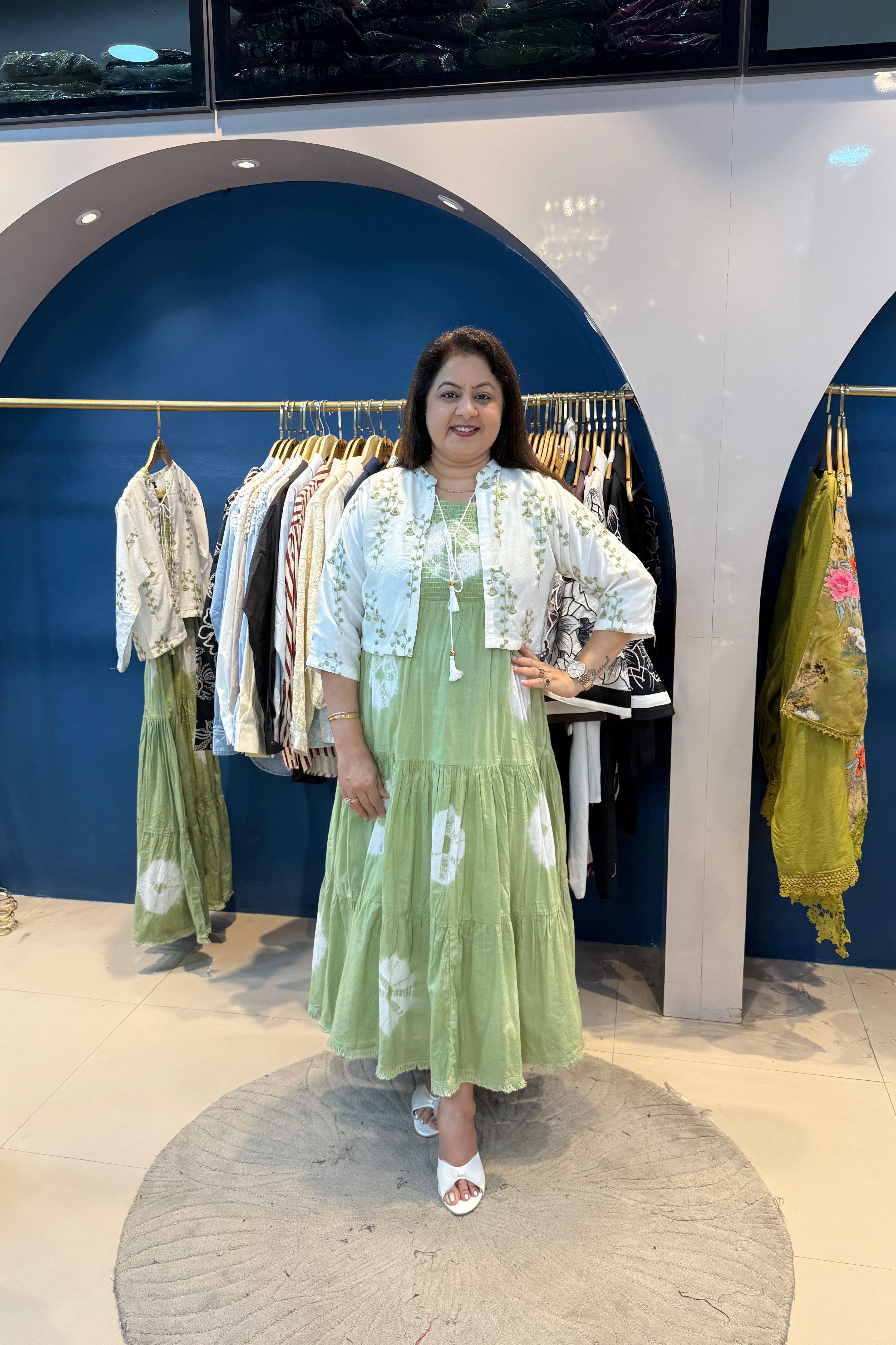 2pc Cotton Long Dress With Short Jacket
