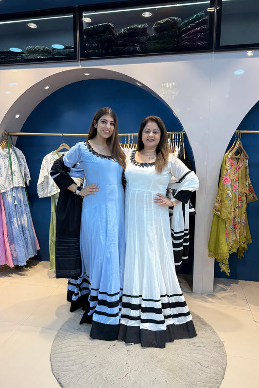 One-Piece Long Cotton Anarkali With Dupatta