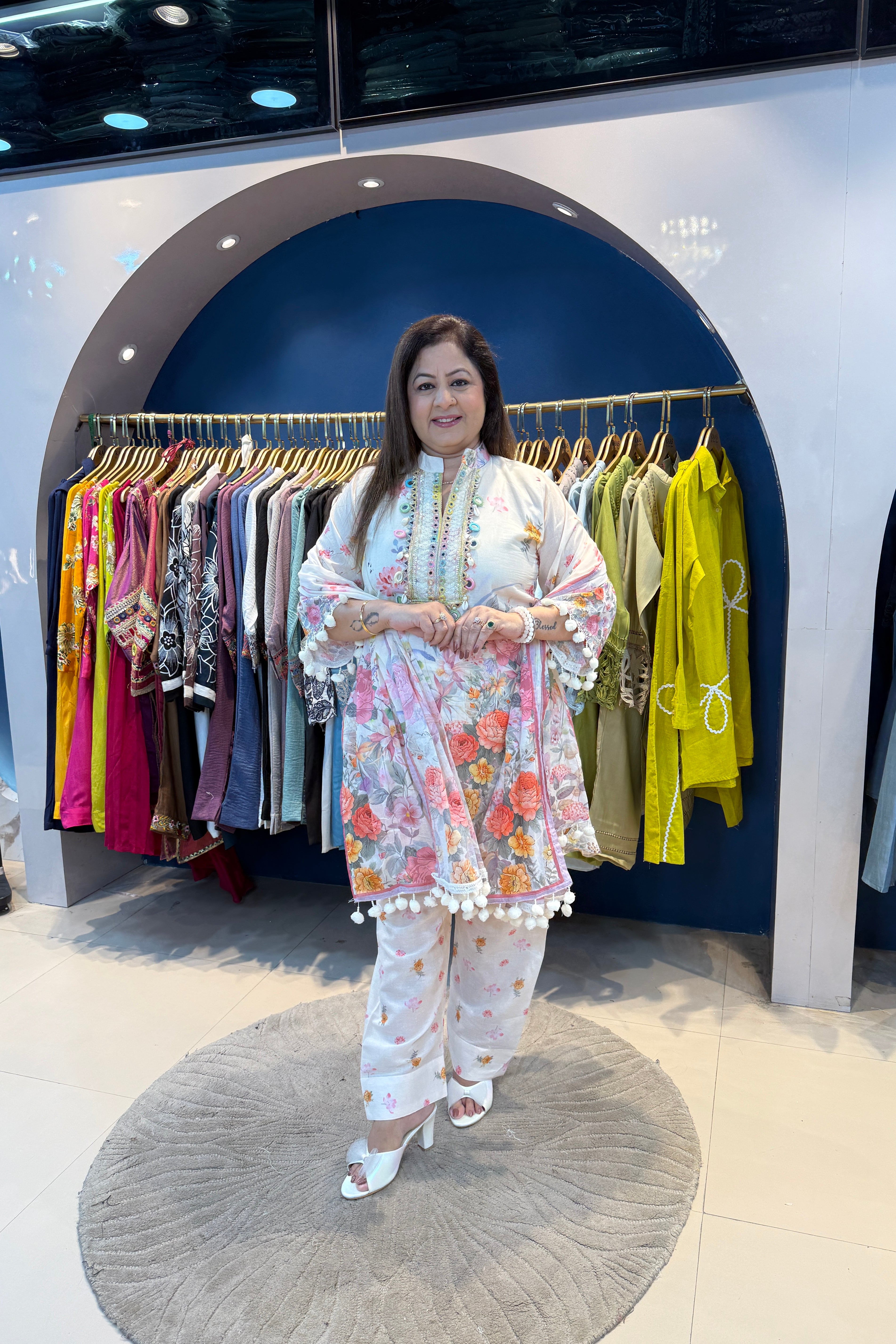 3pc Mull-Cotton Printed Suit Paired With Farsi Salwar