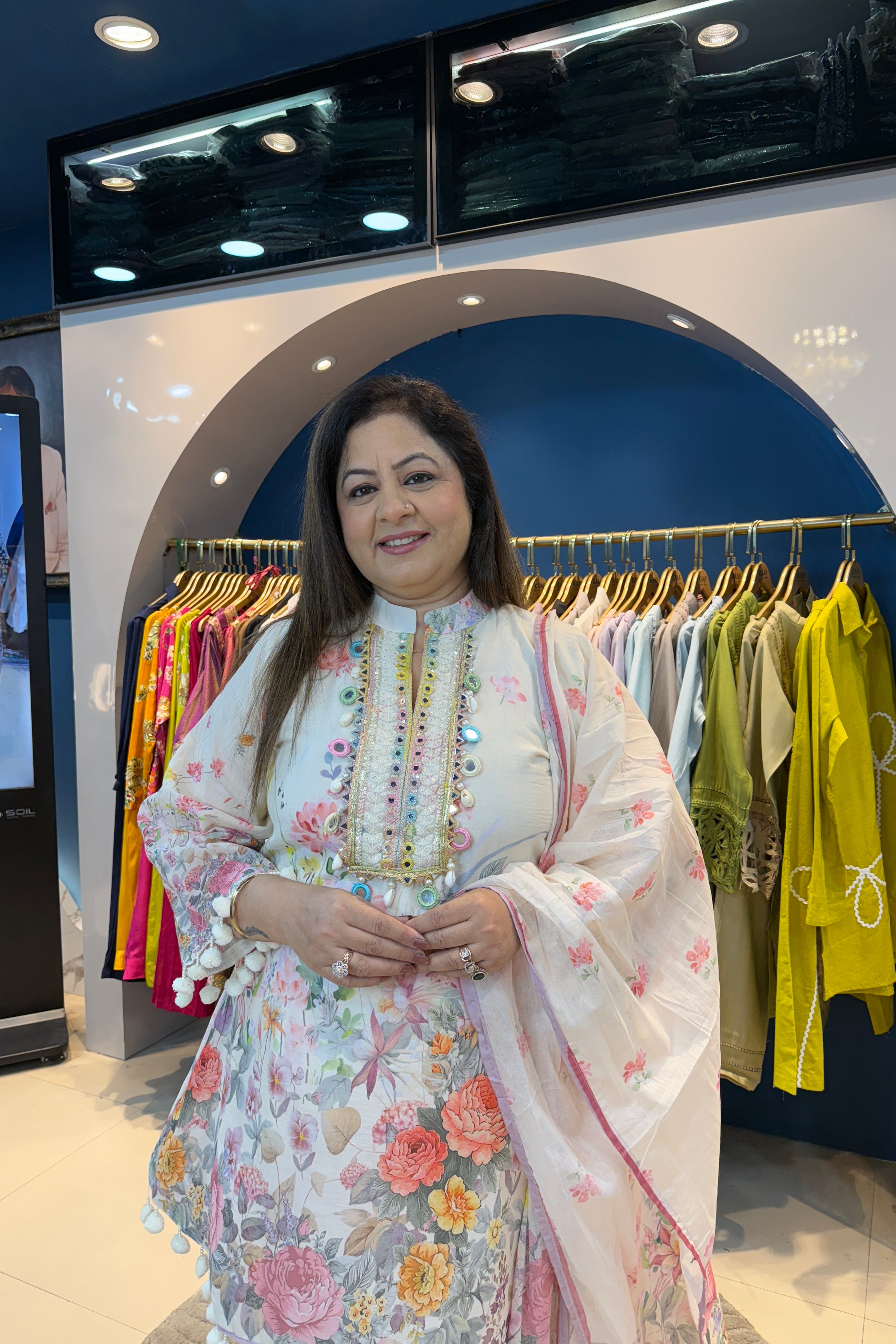 3pc Mull-Cotton Printed Suit Paired With Farsi Salwar