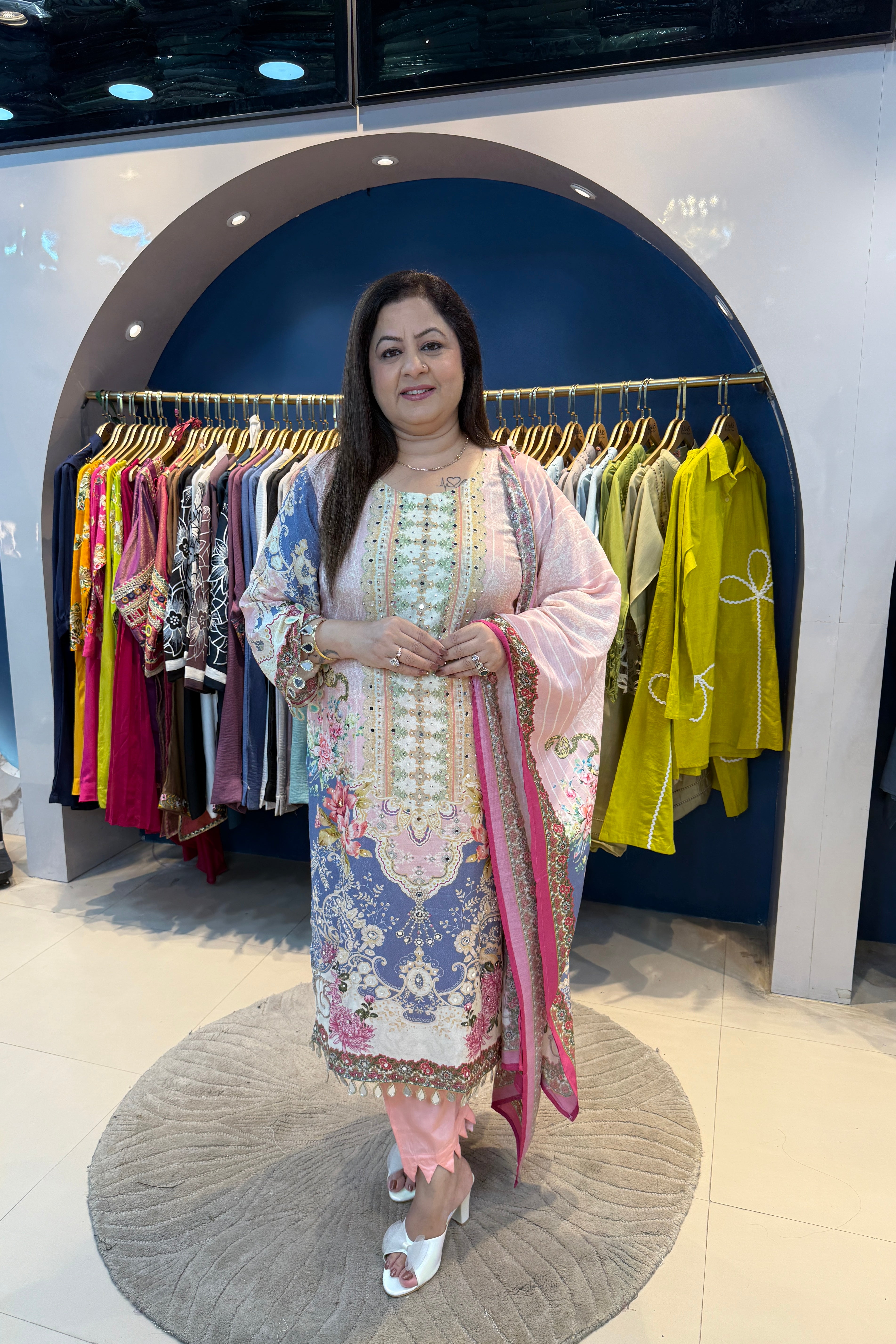 3pc Crepe Partywear Printed Suit With Printed Dupatta