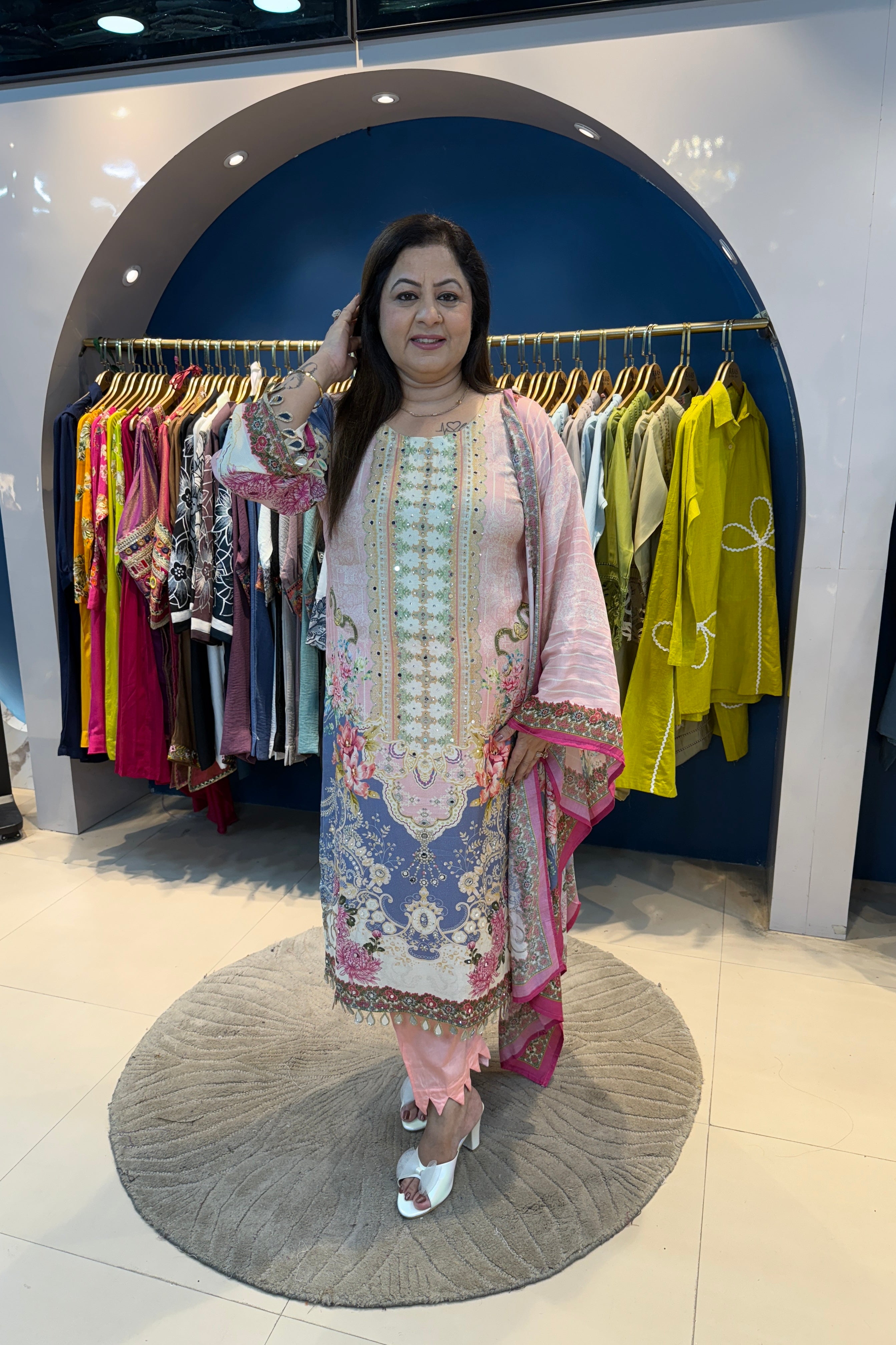 3pc Crepe Partywear Printed Suit With Printed Dupatta