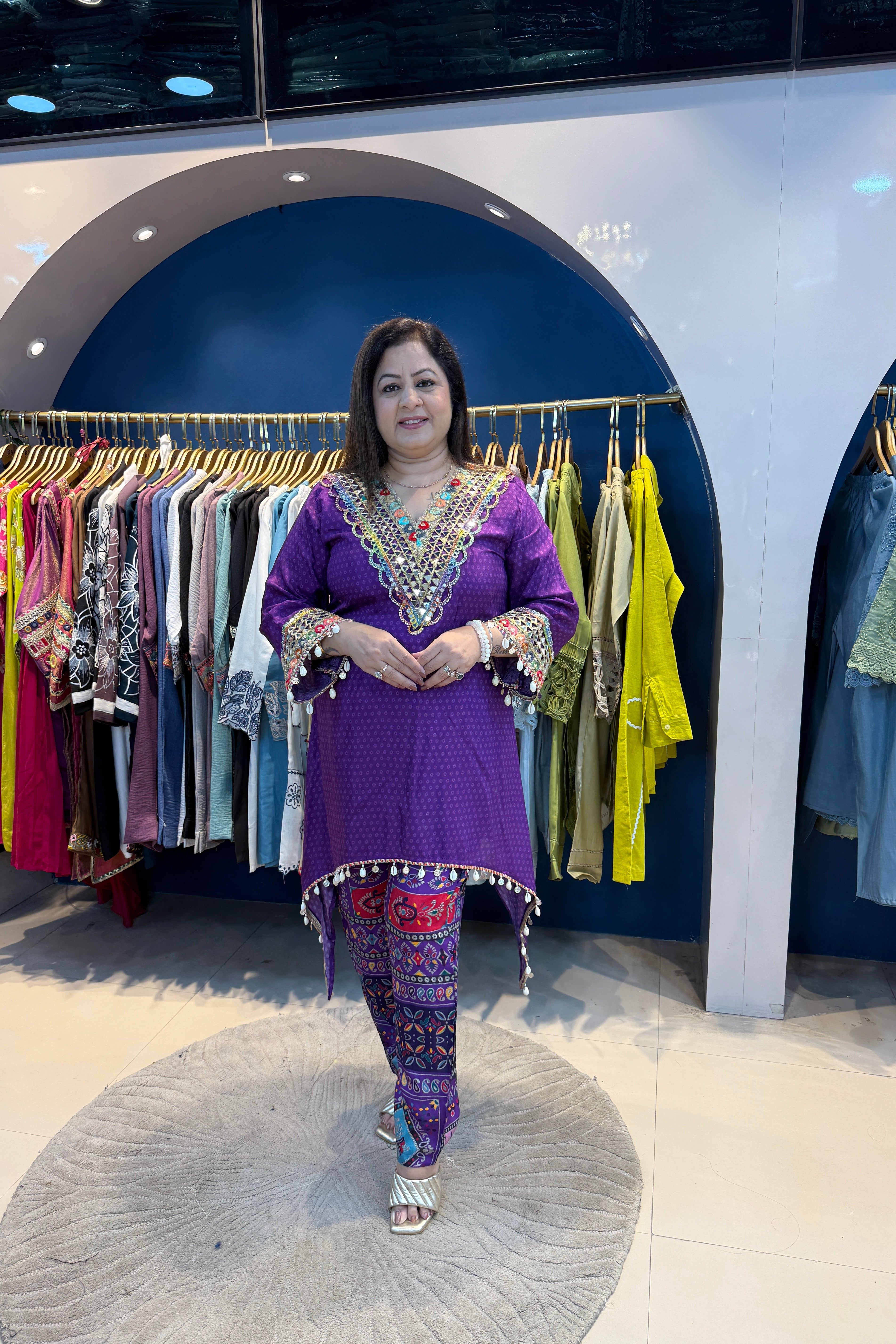 2pc Crepe Partywear C-Cut Co-ord Set Paired With Printed pants