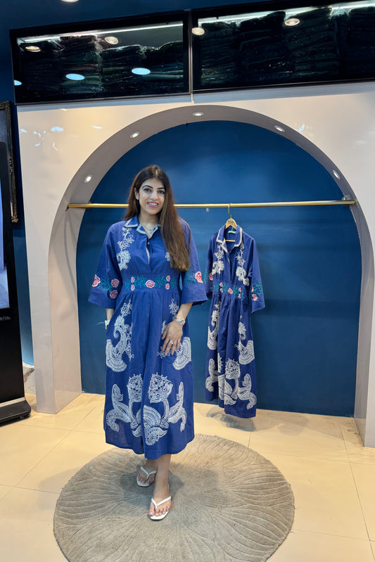 1pc Cotton-Linen Embroidered Middy Dress