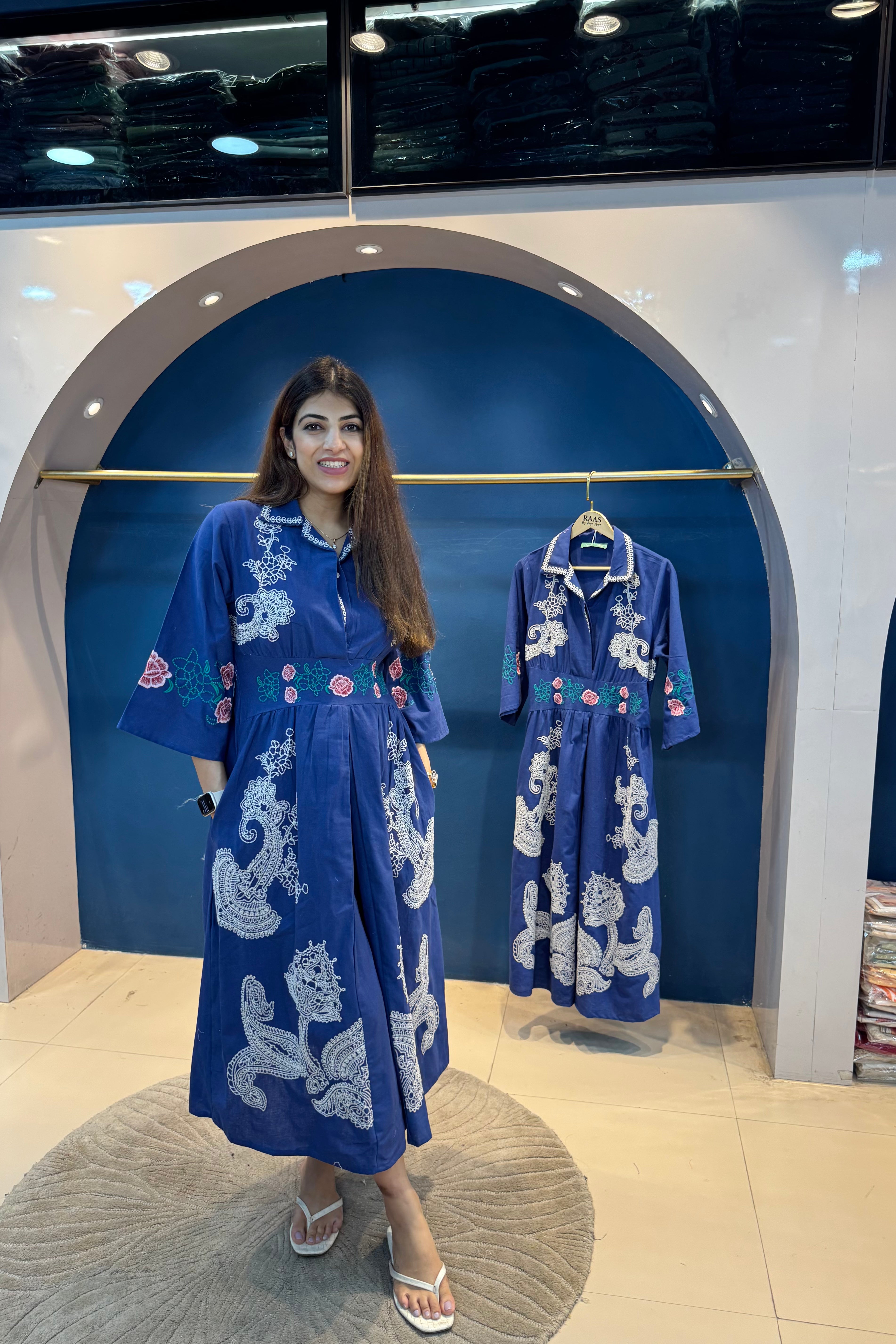 1pc Cotton-Linen Embroidered Middy Dress