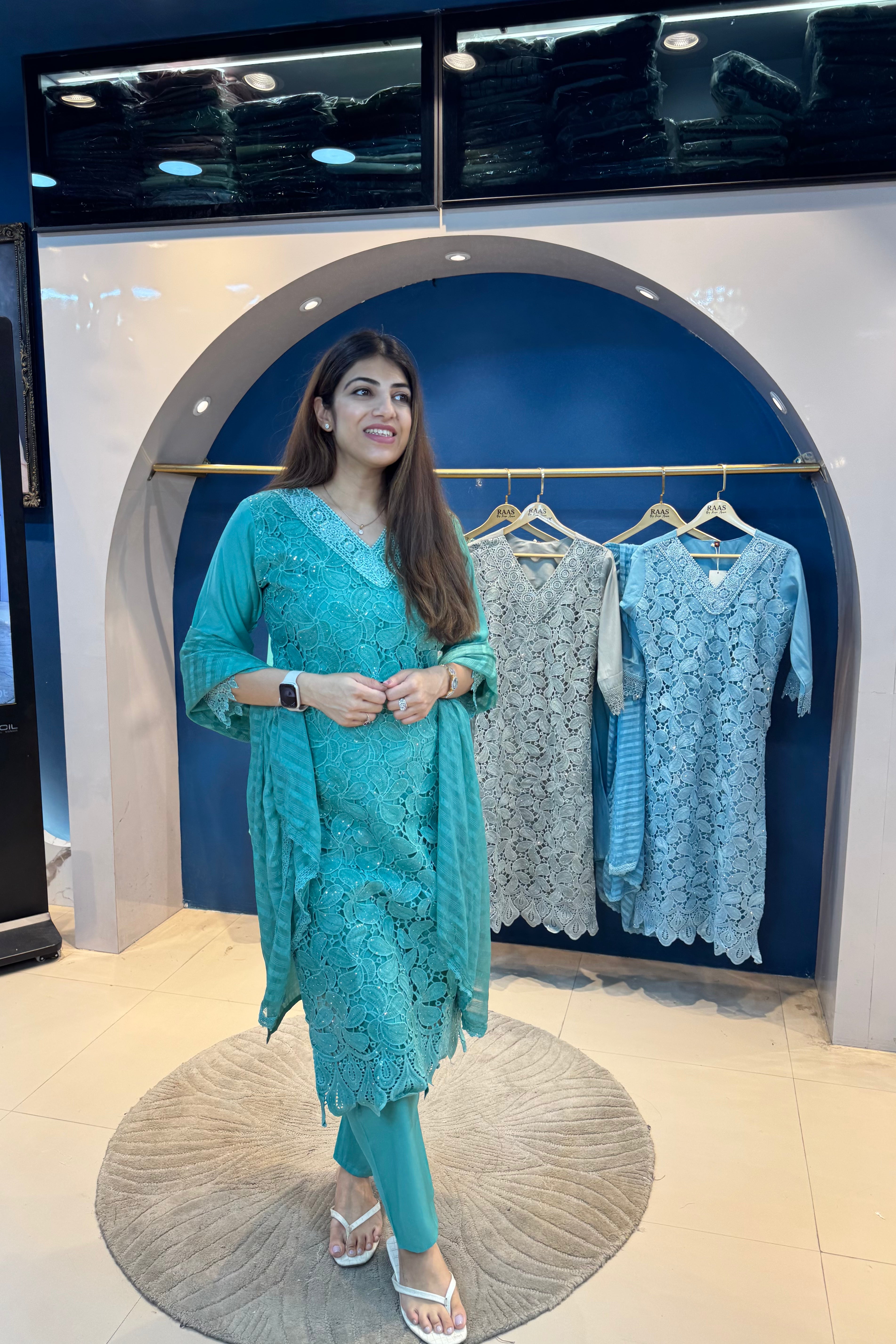 3pc Crochet Partywear Suit With Dupatta
