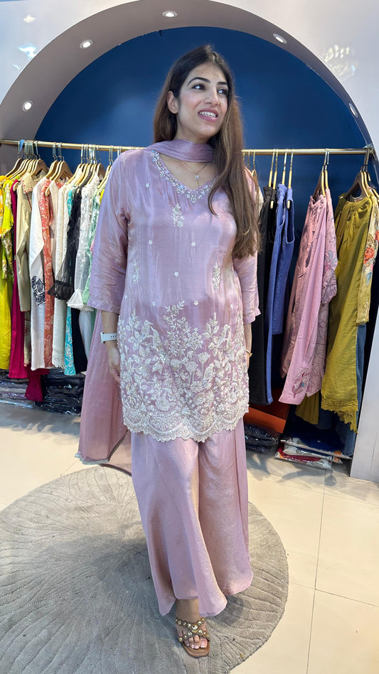 Shimmer tissue 3 pc handwork partywear suit